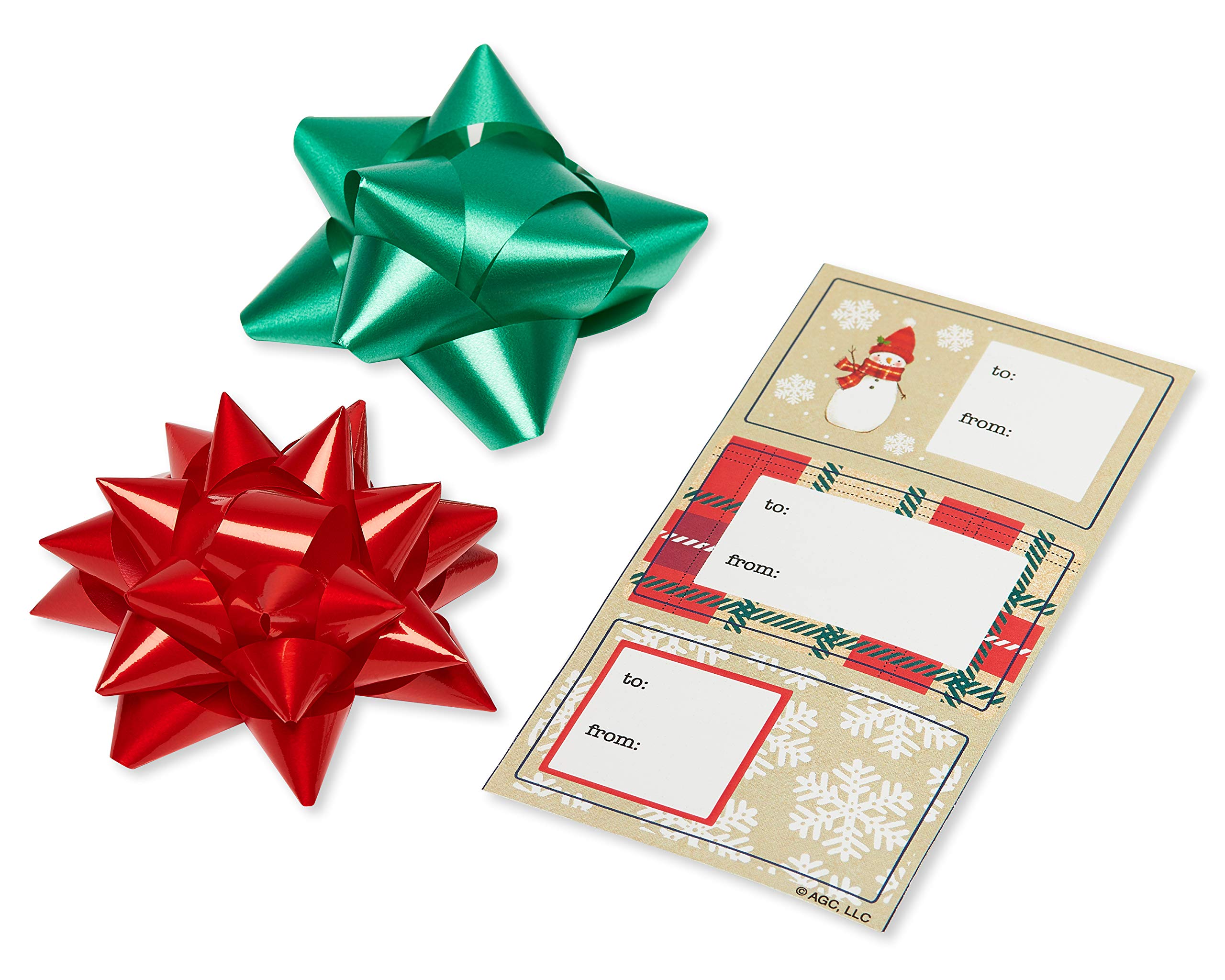 American Greetings Christmas Wrapping Paper Set, Red and Tan Brown Holiday Gift Wrap (120 sq. ft., 4 rolls-30 in. x 12 ft., 7 Adhesive Bows, 30 Gift Tag Stickers) Plaid, Stripes, and Snowmen - Image 8