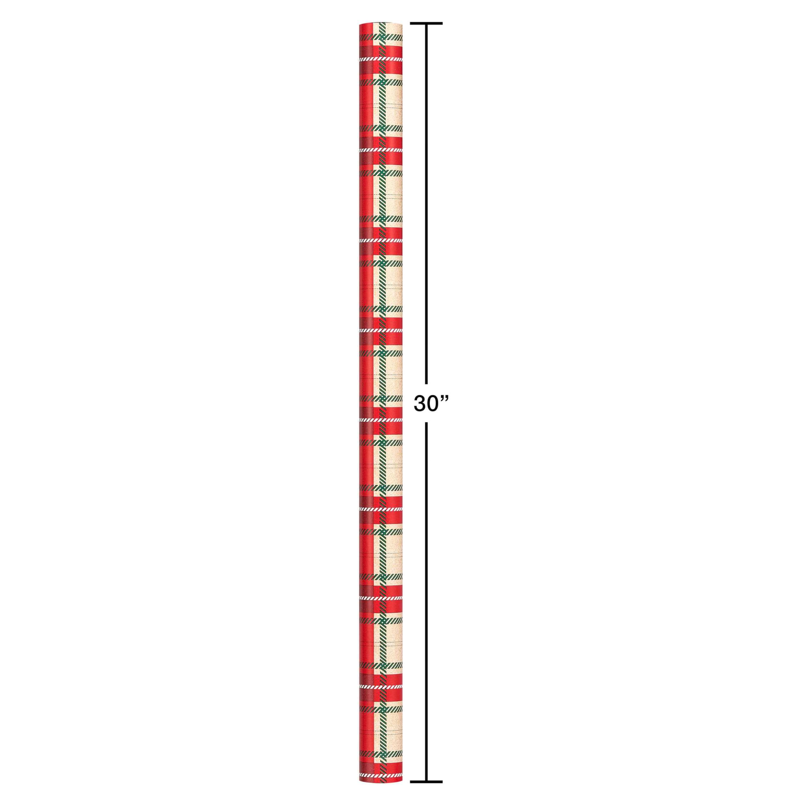 American Greetings Christmas Wrapping Paper Set, Red and Tan Brown Holiday Gift Wrap (120 sq. ft., 4 rolls-30 in. x 12 ft., 7 Adhesive Bows, 30 Gift Tag Stickers) Plaid, Stripes, and Snowmen - Image 9