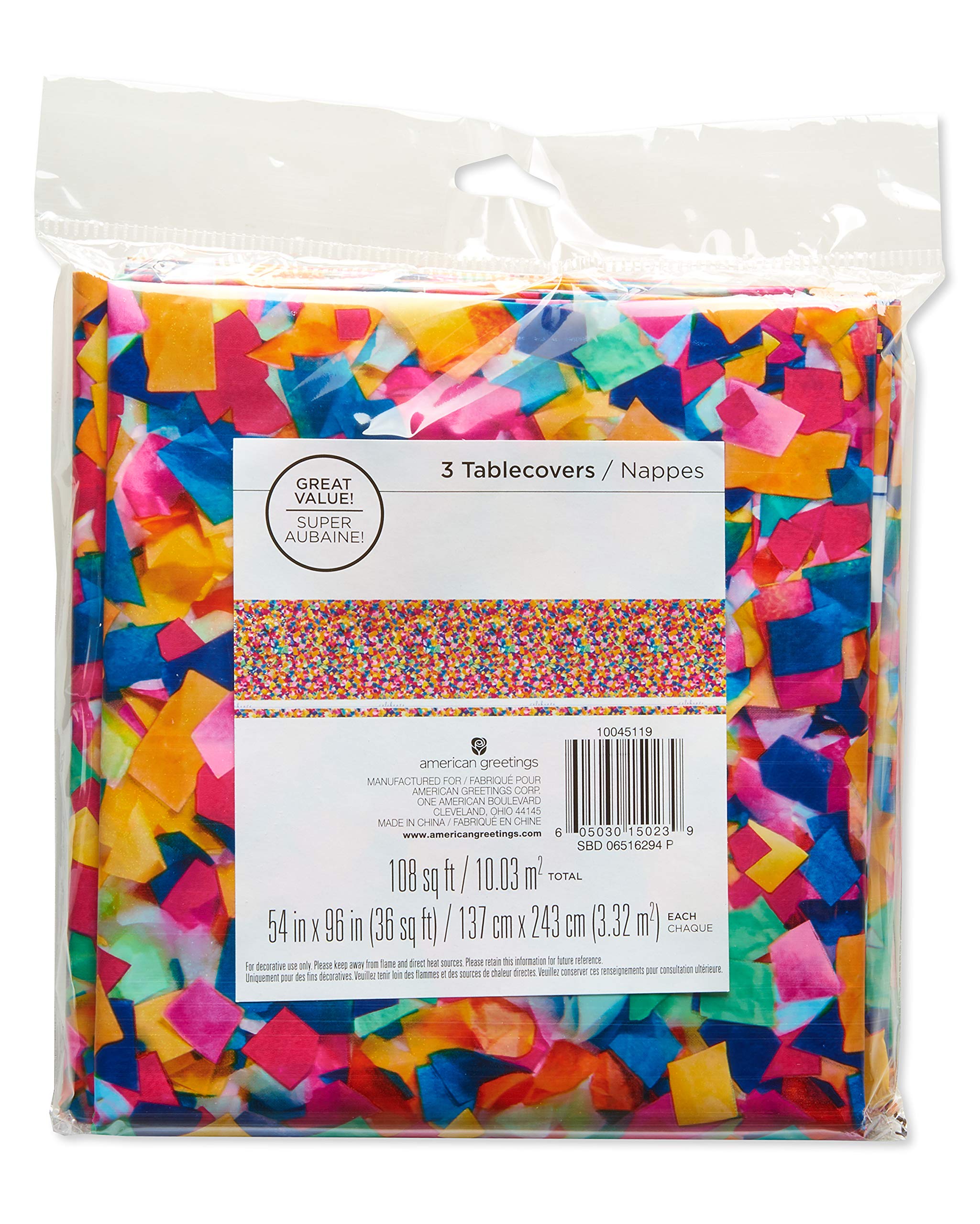 American Greetings Confetti Birthday Party Supplies, Plastic Table Cover (3-Count) - Image 4