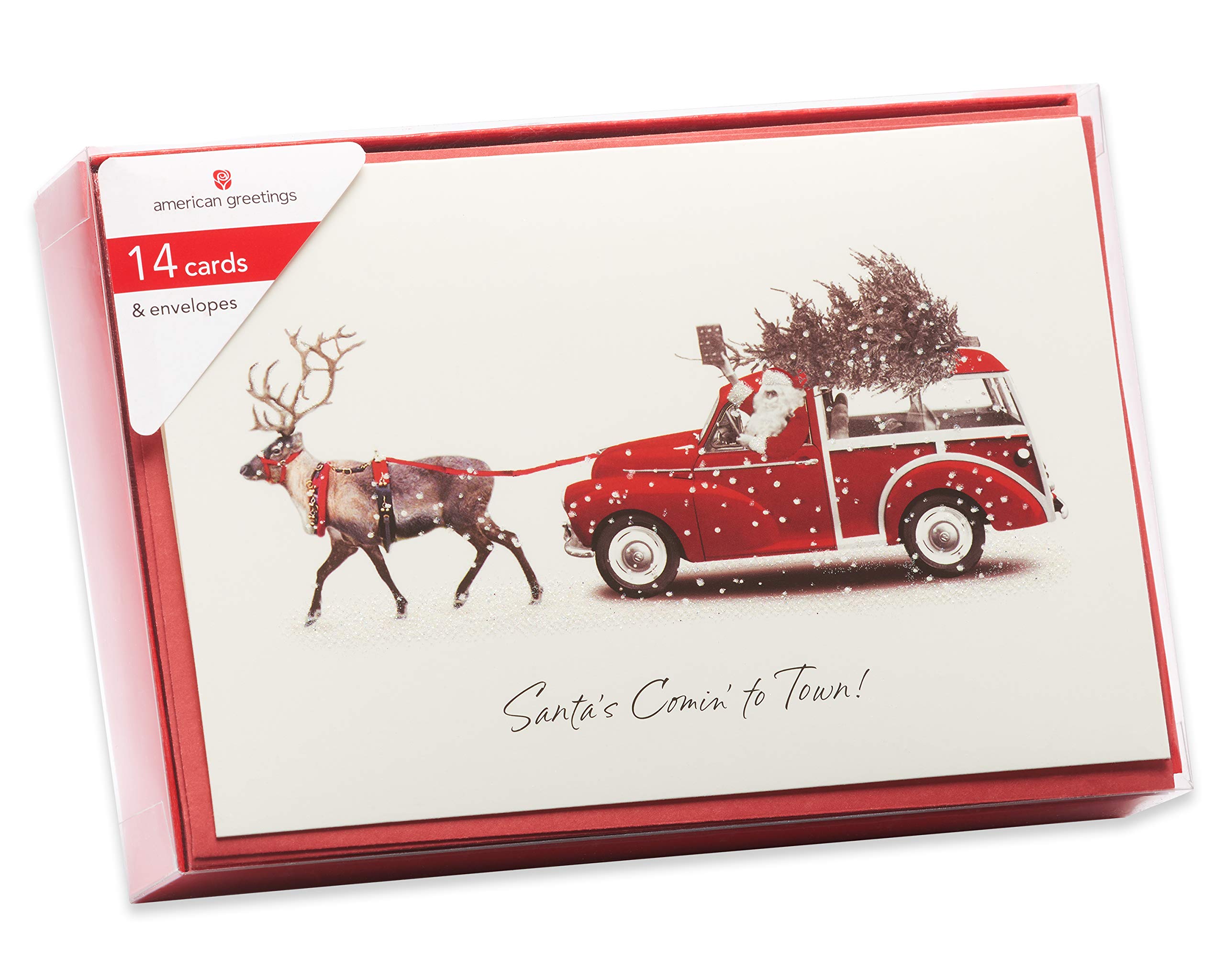 American Greetings Deluxe Christmas Cards Boxed with Envelopes, Wonderful Christmas, Deer Pulling Station Wagon (14-Count) - Image 4