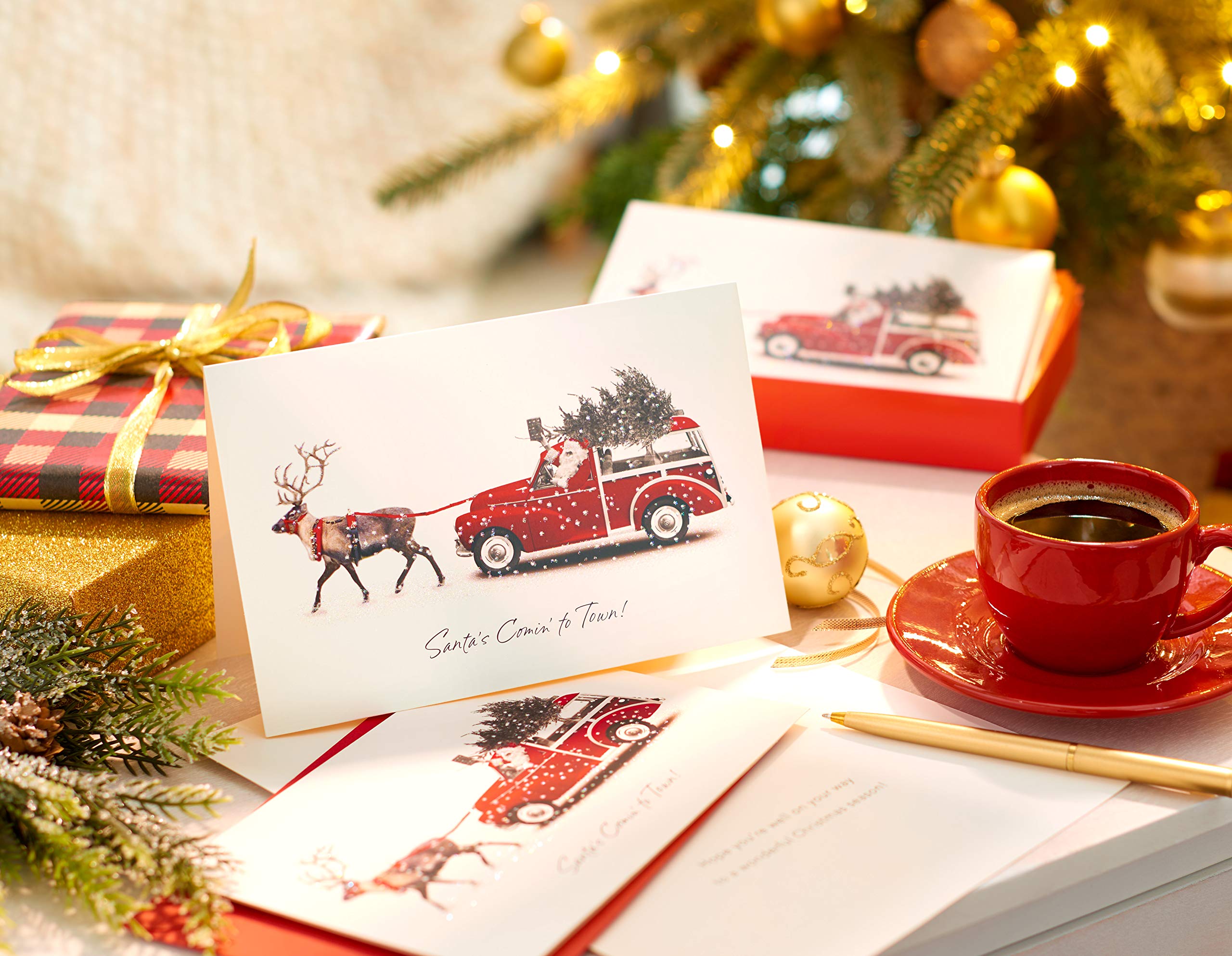 American Greetings Deluxe Christmas Cards Boxed with Envelopes, Wonderful Christmas, Deer Pulling Station Wagon (14-Count) - Image 6