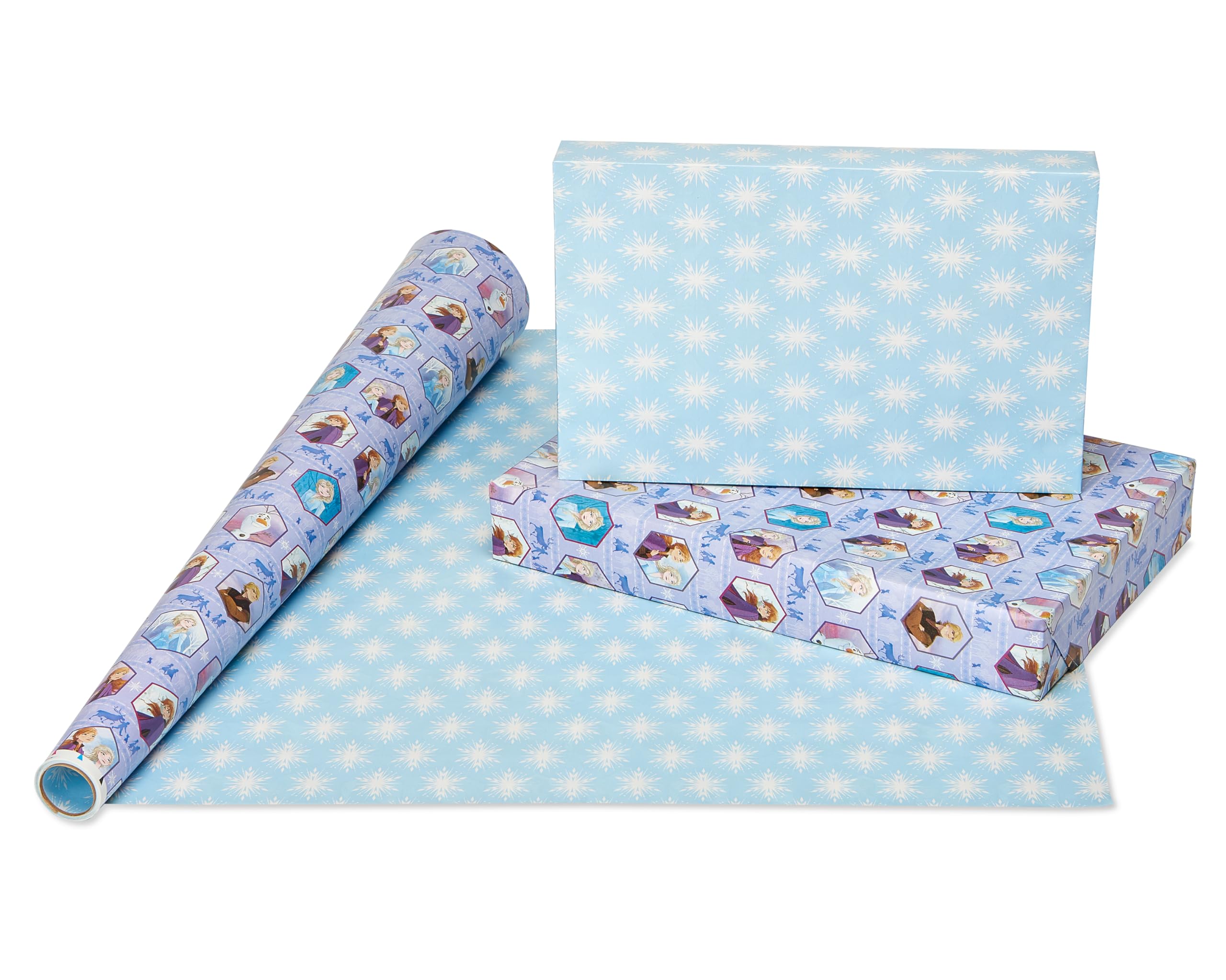 American Greetings Disney Frozen Wrapping Paper Roll for Christmas, Birthdays, or Any Occasion, Elsa and Anna Holiday Gift Wrap (75 sq. ft., 1 Reversible Roll) Light Blue and Purple, Olaf, Kristoff - Image 3