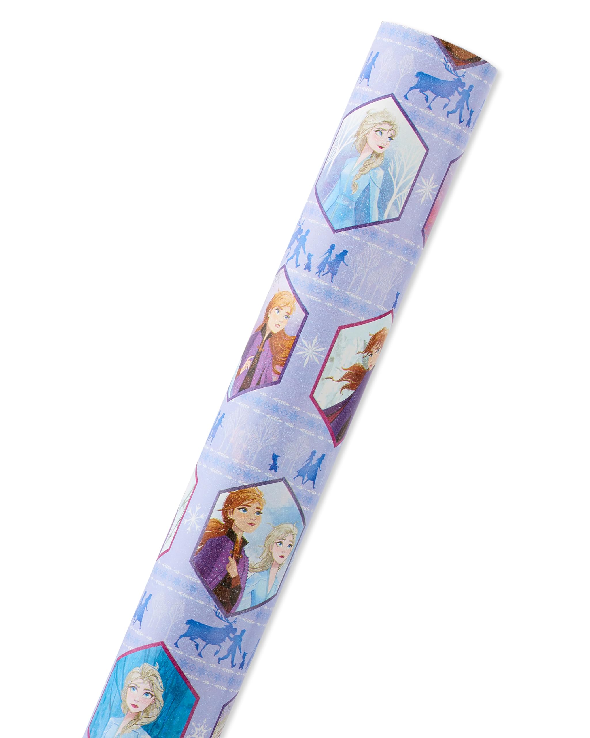 American Greetings Disney Frozen Wrapping Paper Roll for Christmas, Birthdays, or Any Occasion, Elsa and Anna Holiday Gift Wrap (75 sq. ft., 1 Reversible Roll) Light Blue and Purple, Olaf, Kristoff - Image 4