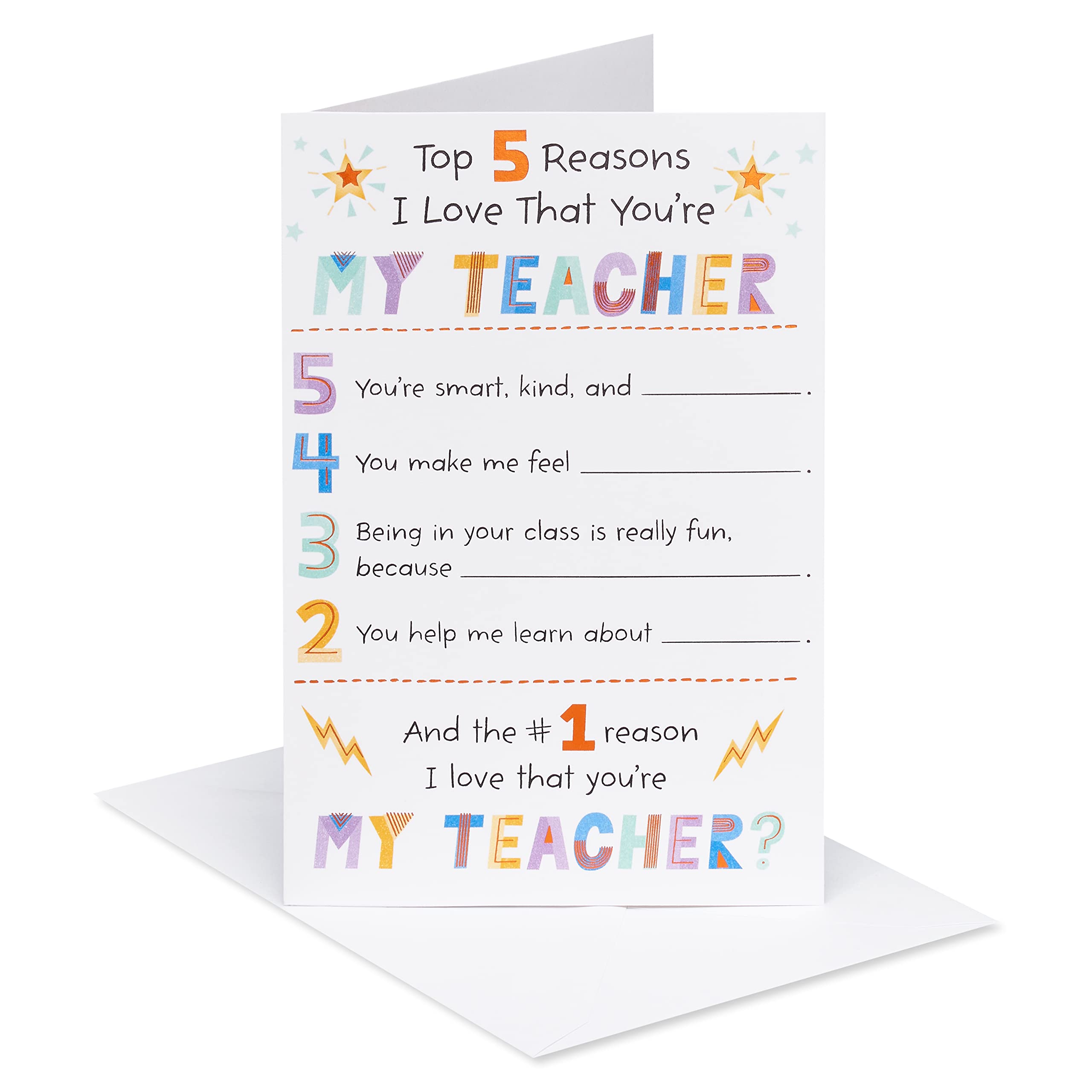 American Greetings Fill In The Blank Thank You Card for Teacher (Best Teacher Ever!)