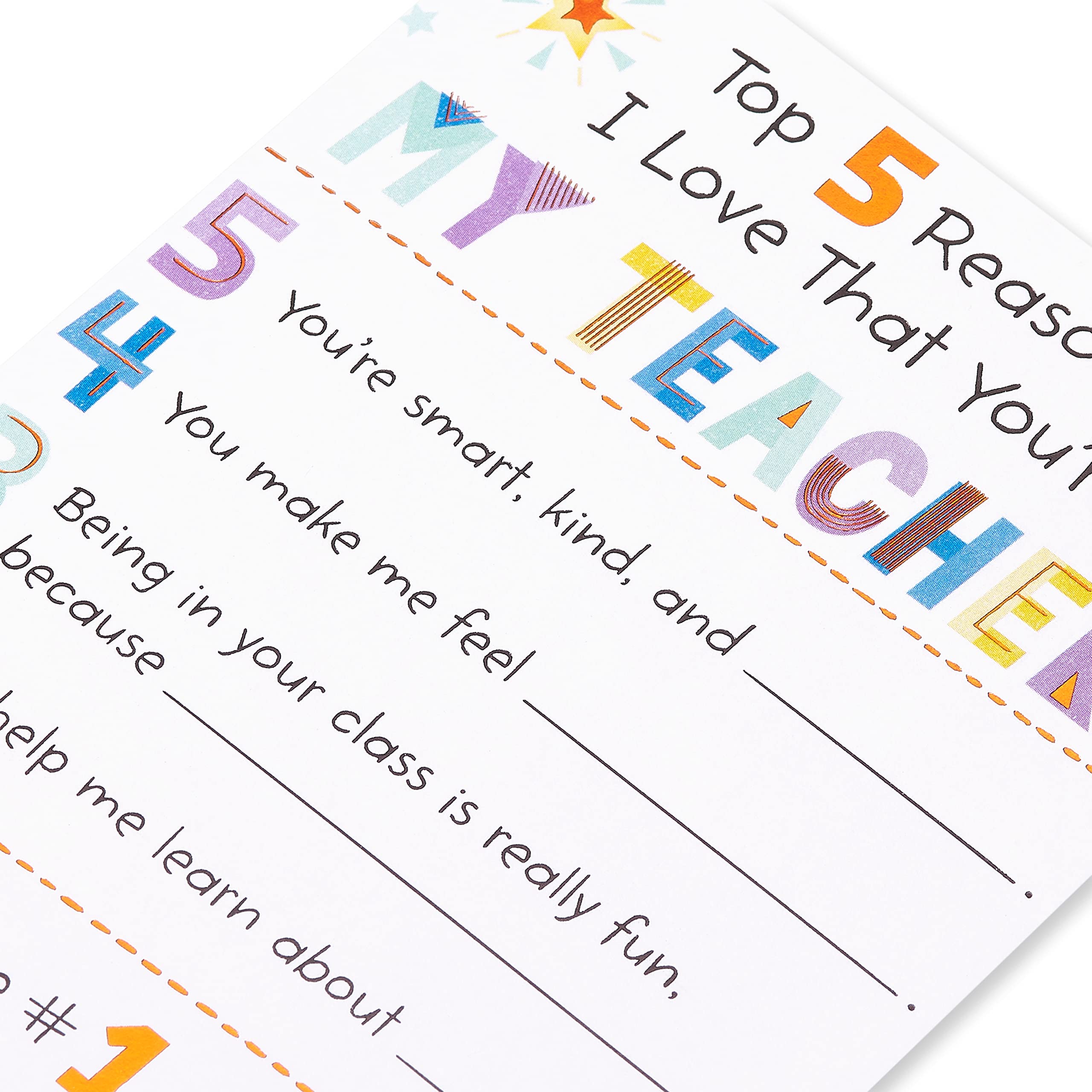 American Greetings Fill In The Blank Thank You Card for Teacher (Best Teacher Ever!) - Image 5