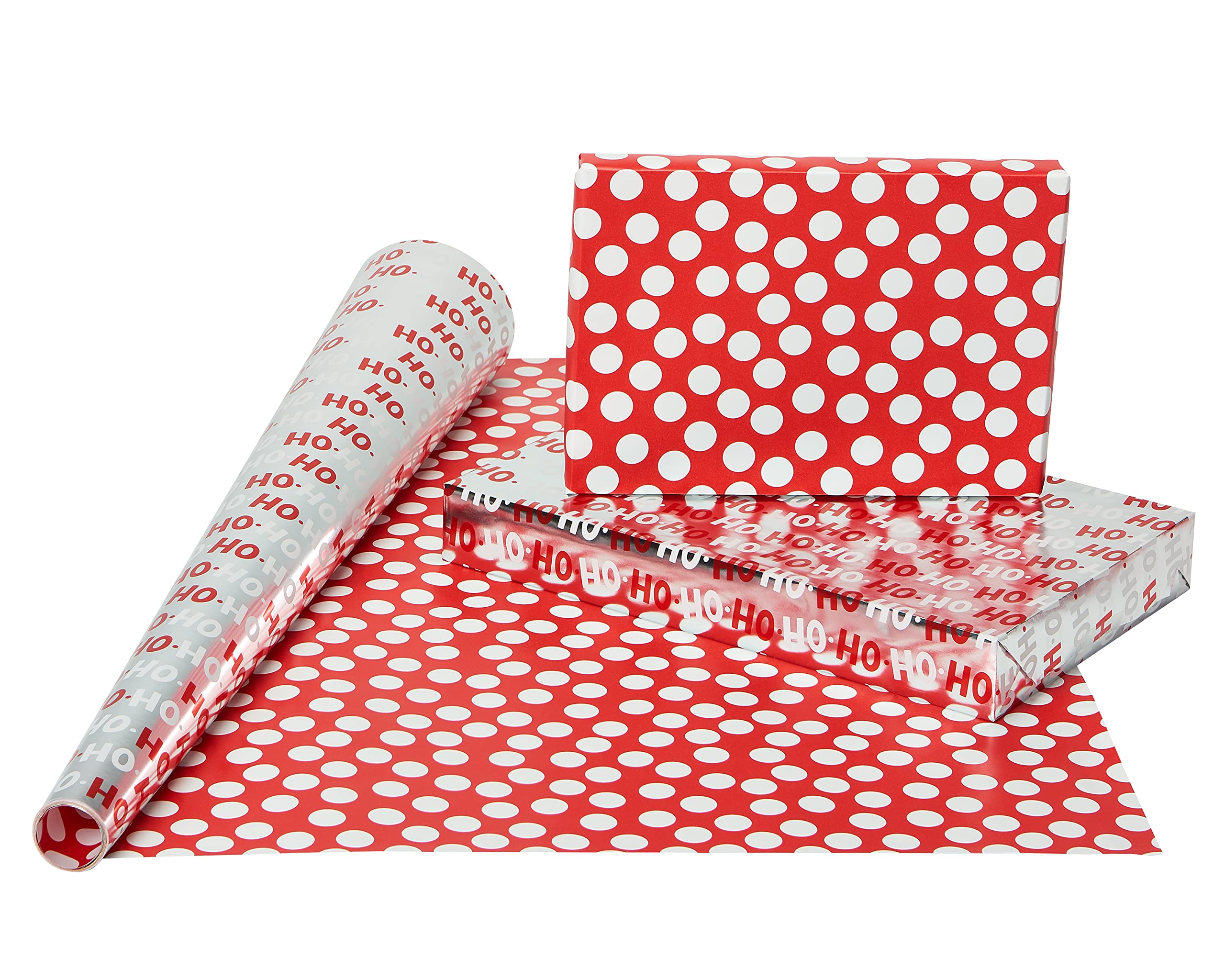 American Greetings Foil Christmas Wrapping Paper Rolls, Metallic Silver, Red, and Black, Holiday Gift Wrap (80 sq. ft., 4 Rolls-30 in. x 8 ft., Reversible) Santa's Belt, Candy Cane Stripes, Snowmen - Image 5