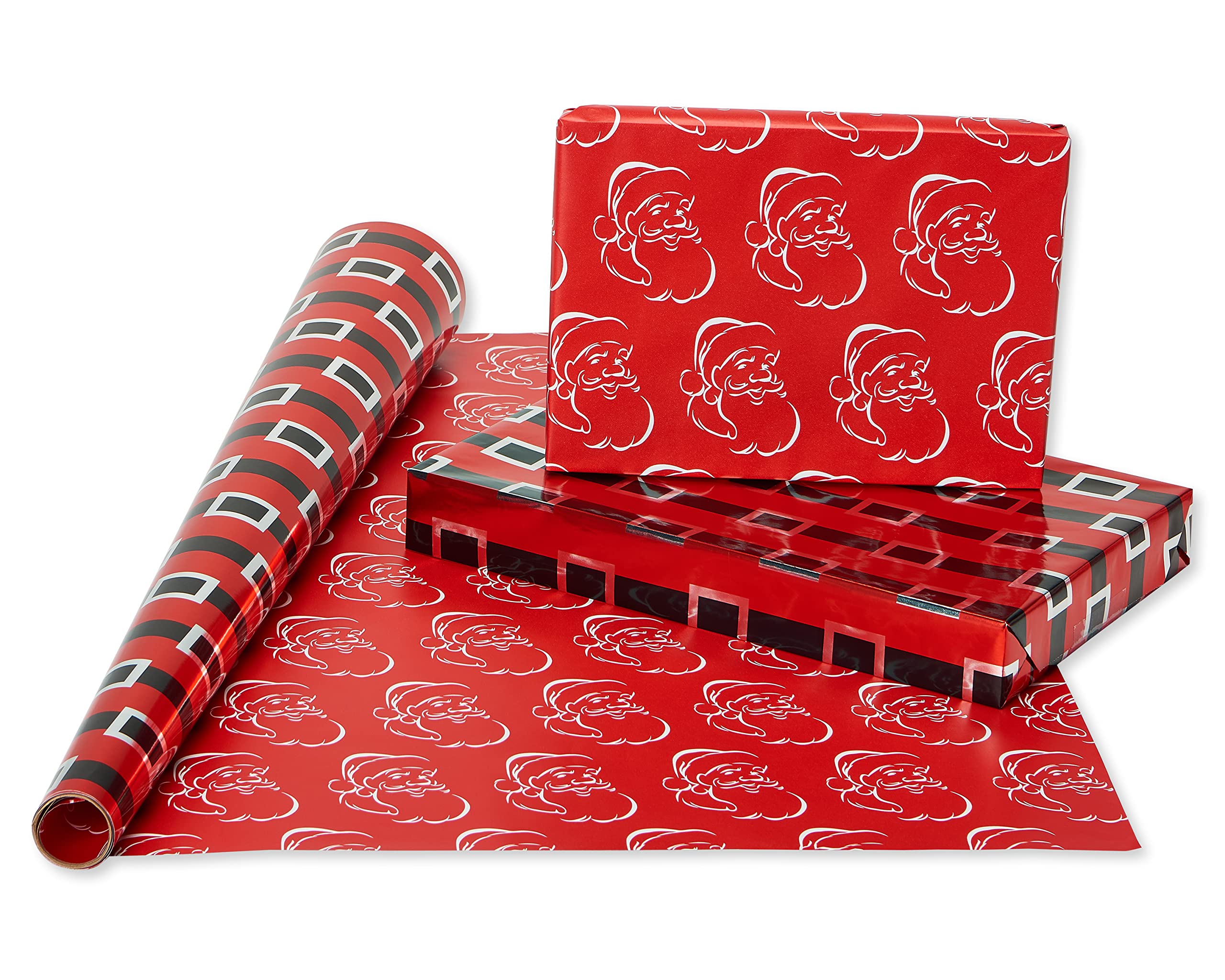 American Greetings Foil Christmas Wrapping Paper Rolls, Metallic Silver, Red, and Black, Holiday Gift Wrap (80 sq. ft., 4 Rolls-30 in. x 8 ft., Reversible) Santa's Belt, Candy Cane Stripes, Snowmen - Image 6