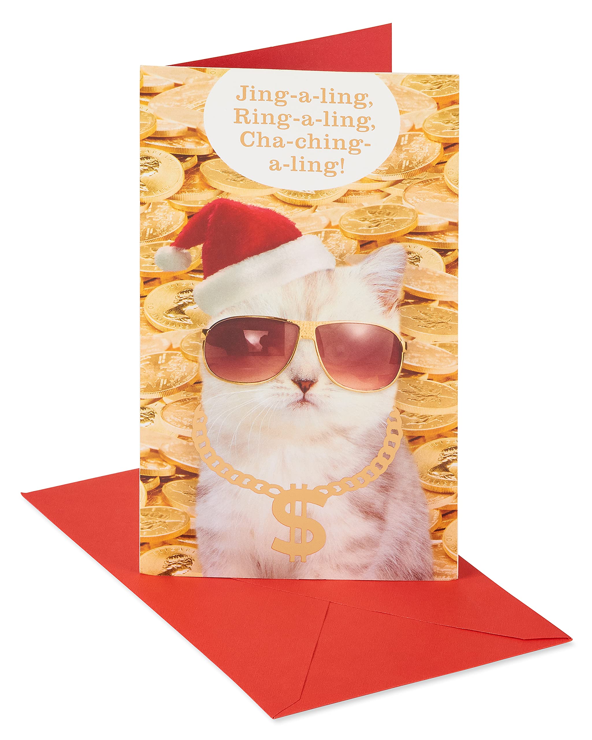 American Greetings Funny Cat Gift Card Holder Christmas Card (Cha-Ching-A-Ling!)