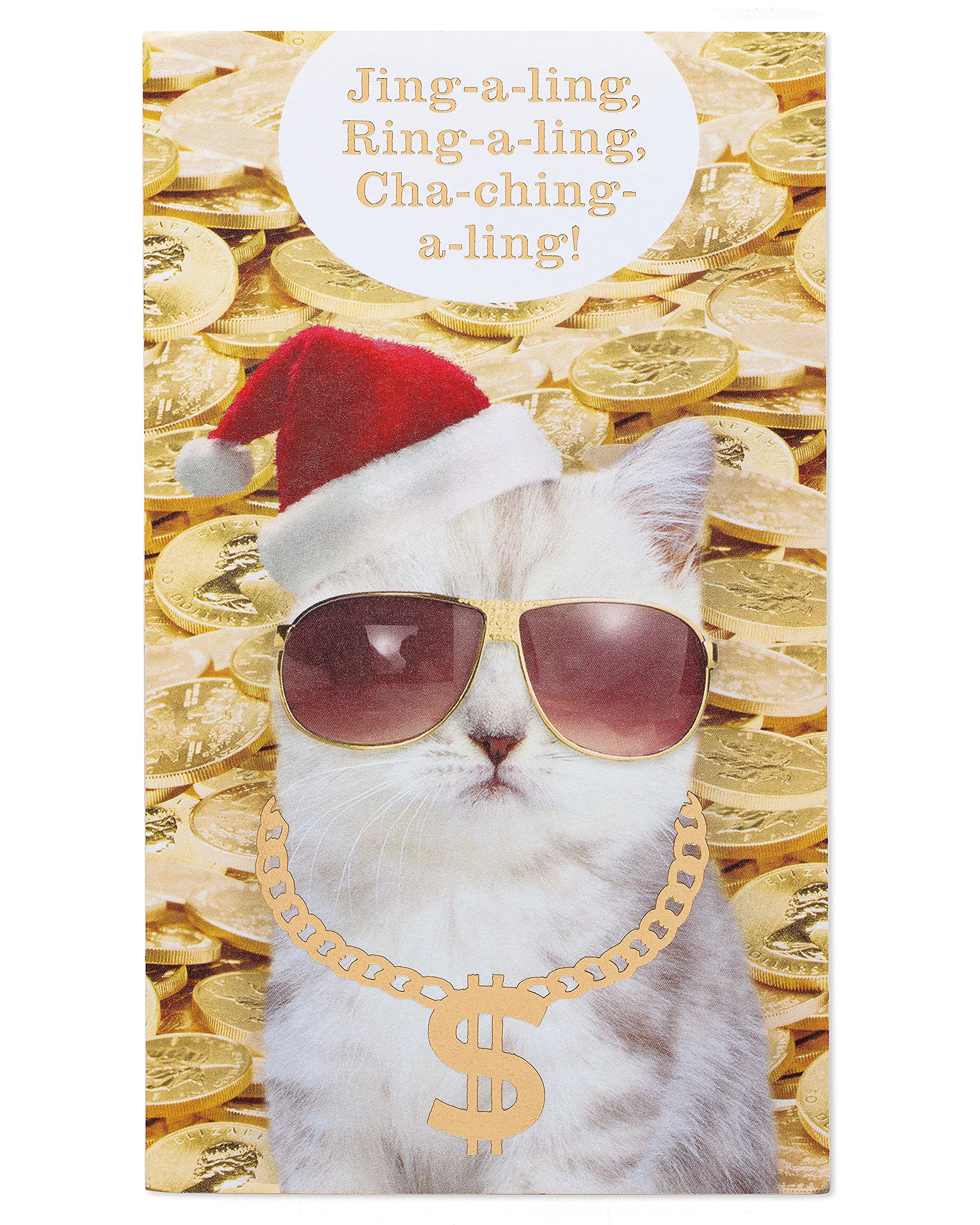 American Greetings Funny Cat Gift Card Holder Christmas Card (Cha-Ching-A-Ling!) - Image 4
