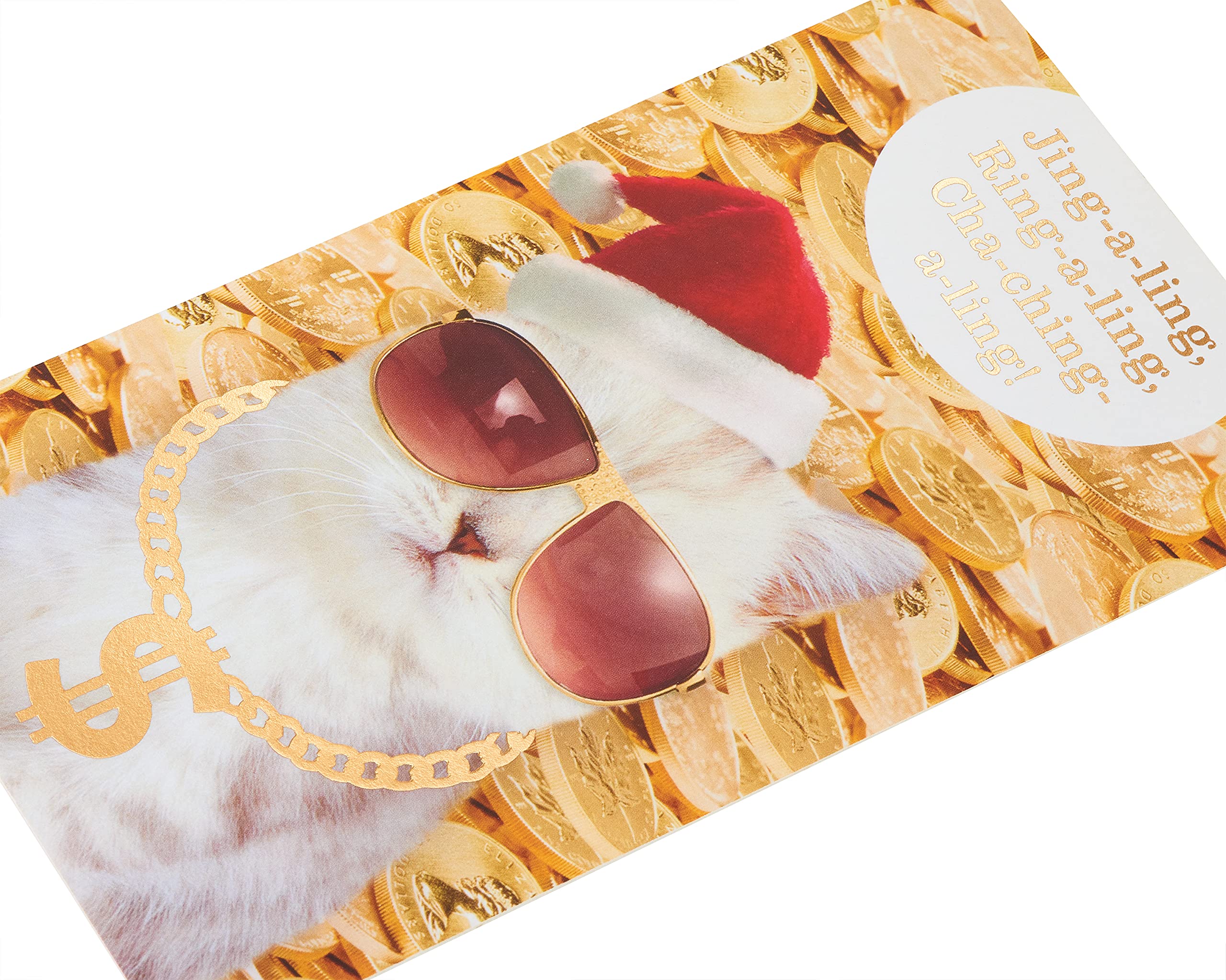American Greetings Funny Cat Gift Card Holder Christmas Card (Cha-Ching-A-Ling!) - Image 5