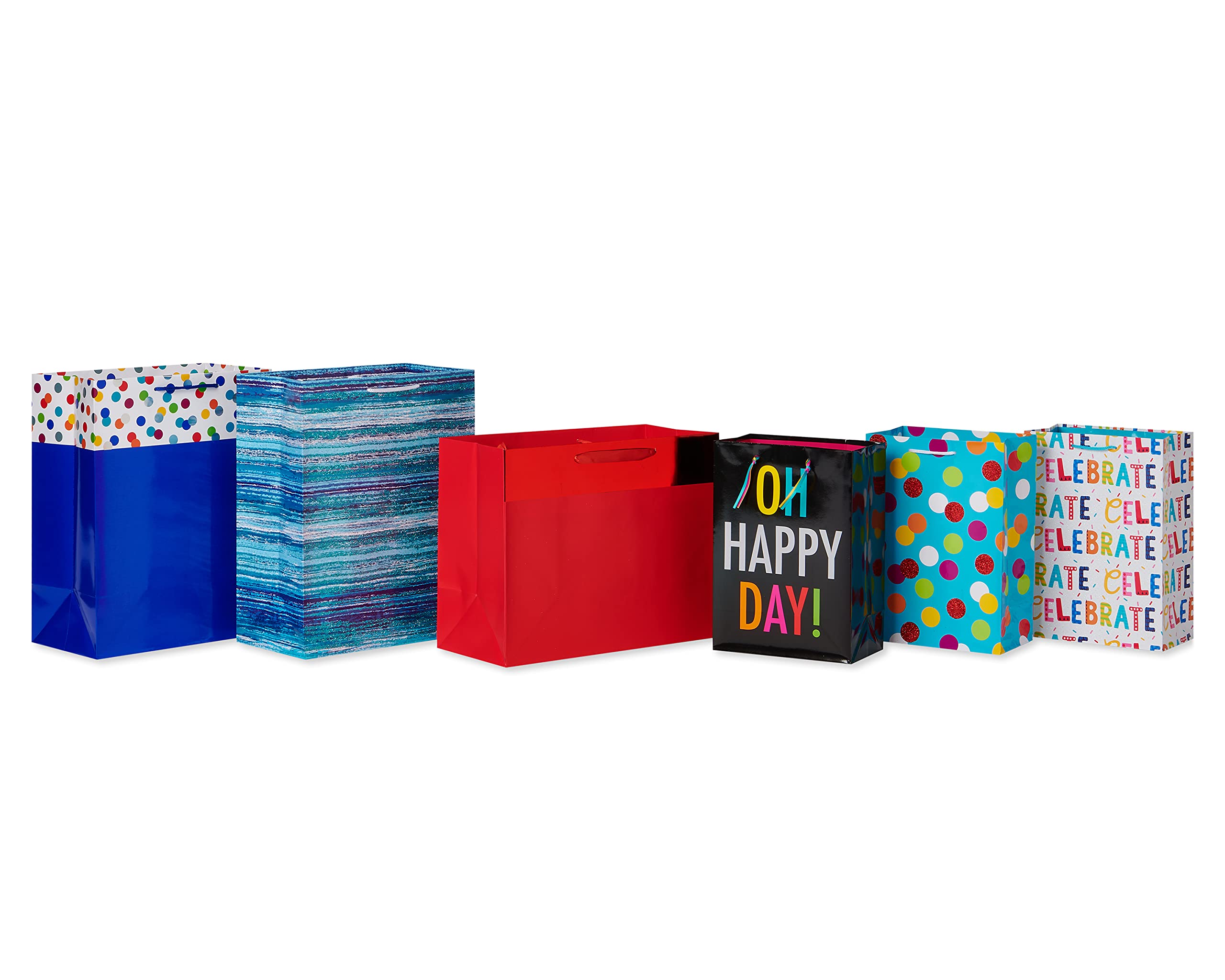 American Greetings Gift Bag Assortment for Birthdays, Weddings, Baby or Bridal Showers (6 Bags, 2 Large 13", 1 Wide 10", and 3 Medium 10")