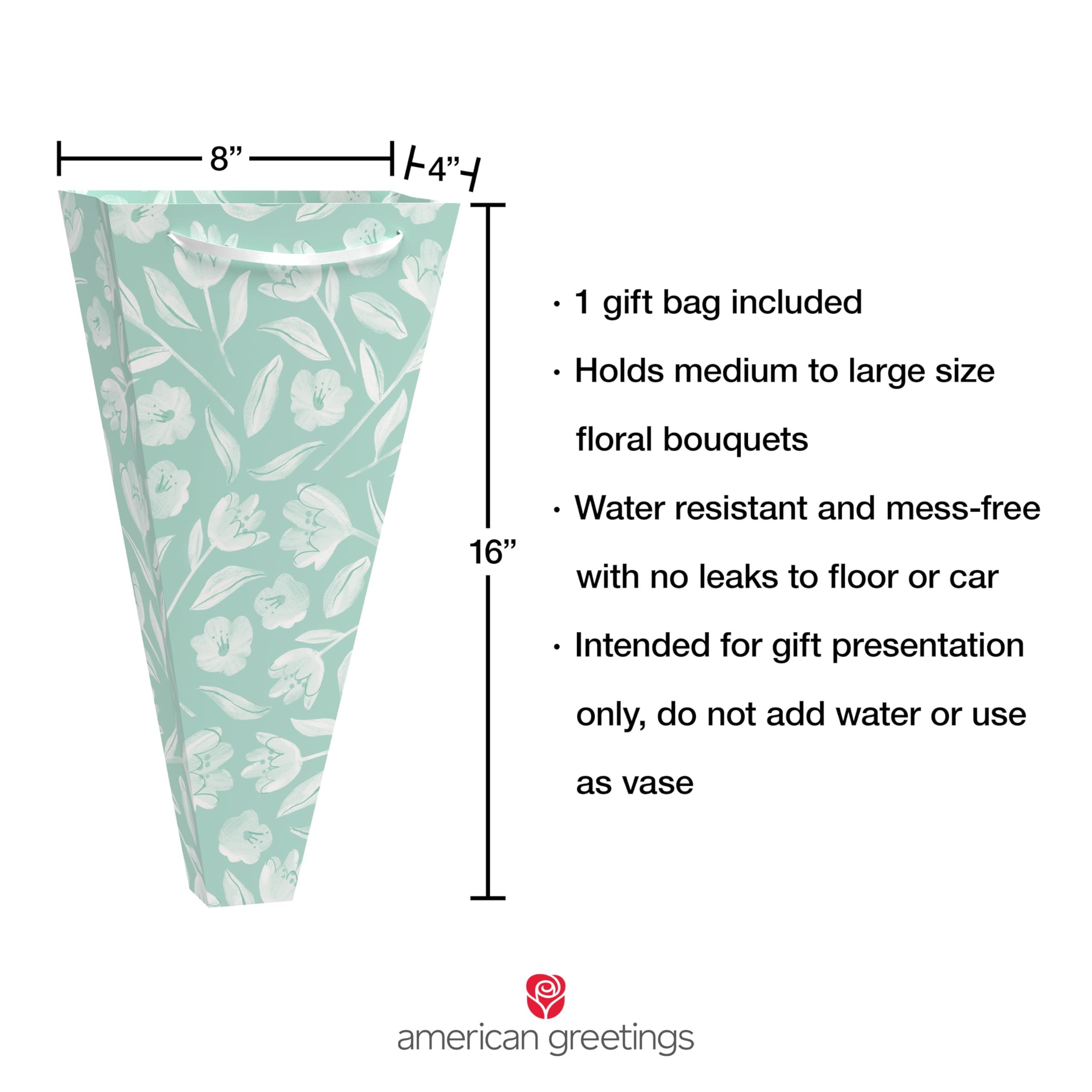 American Greetings Gift Bag for Floral Bouquet with Handles for All Occasion, Green Floral - Image 3
