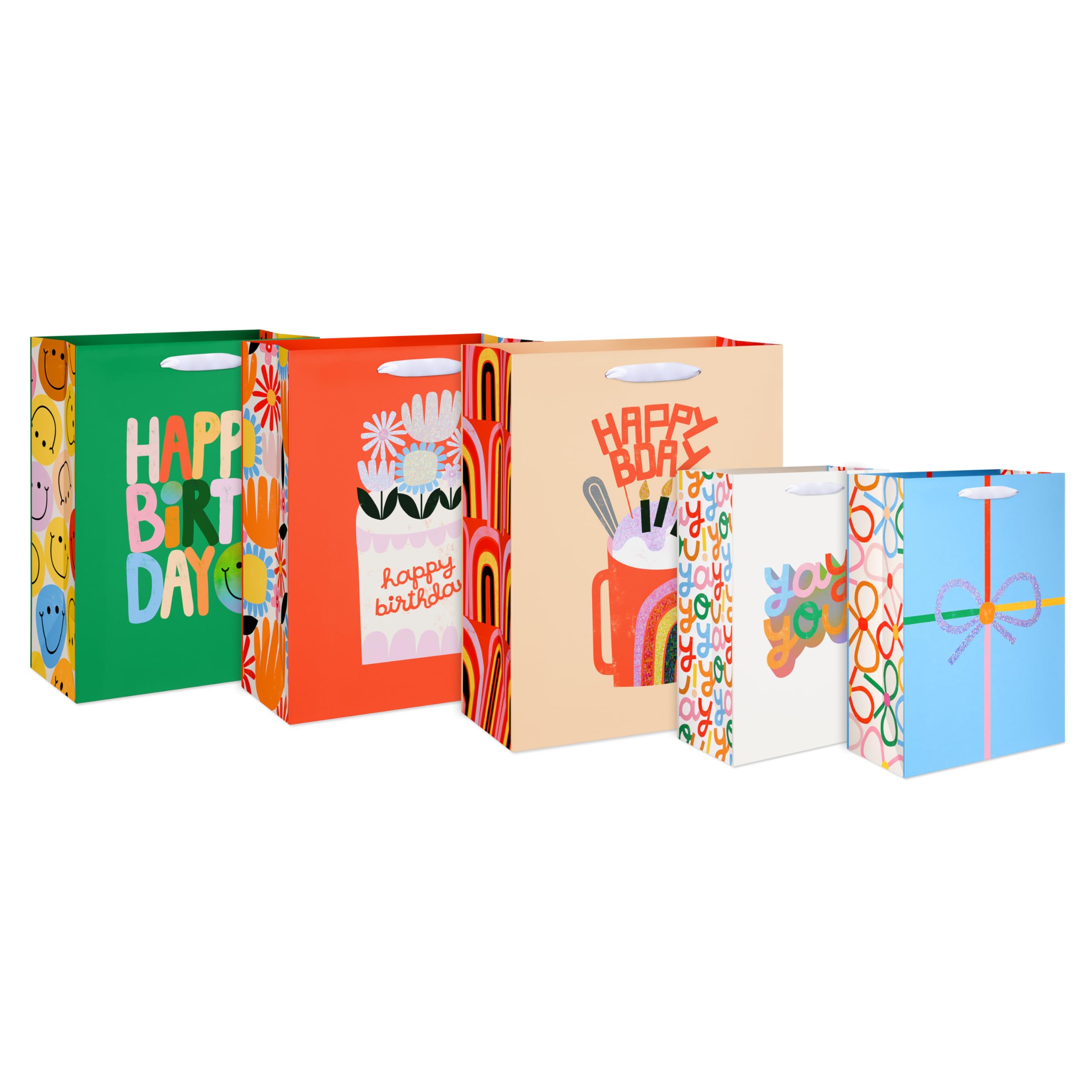 American Greetings Gift Bags for Birthday and All Occasions- Designed by Kate Smith (5 Bags, 2 Medium 10" and 3 Large 13")
