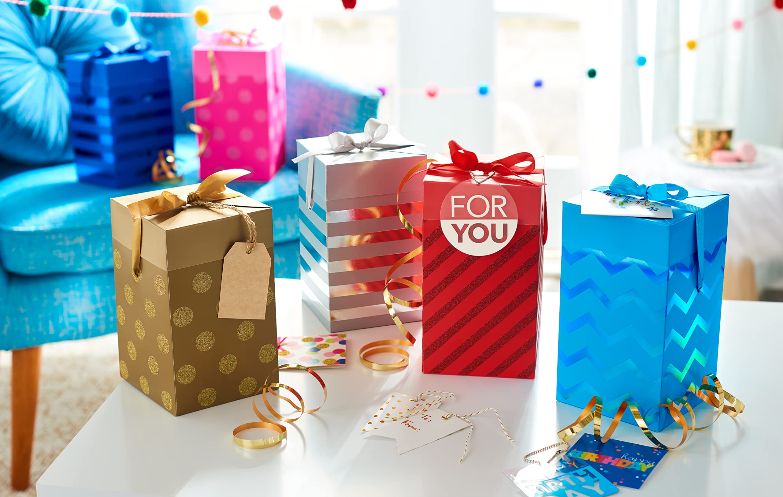 American Greetings Gift Boxes Push Down, Multicolored with Designs (6 Boxes) - Image 4