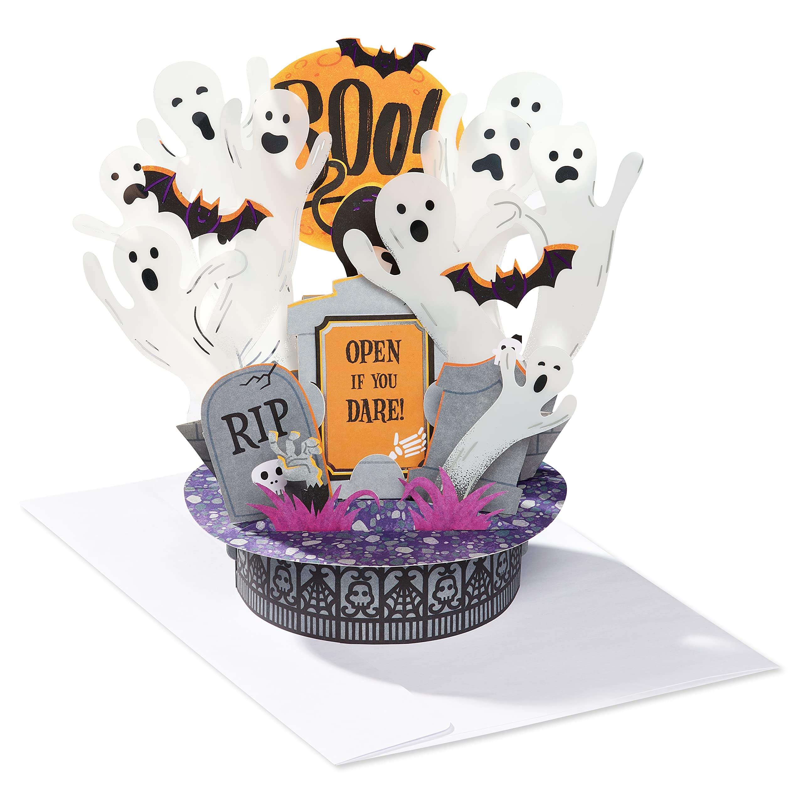 American Greetings Halloween Pop Up Card, Displayable 3D Spooky Ghosts Pop Up Halloween Card for Kids, Adults, Boo Baskets (Open If You Dare) with Removable Mini Note for Personalized Message - Image 6