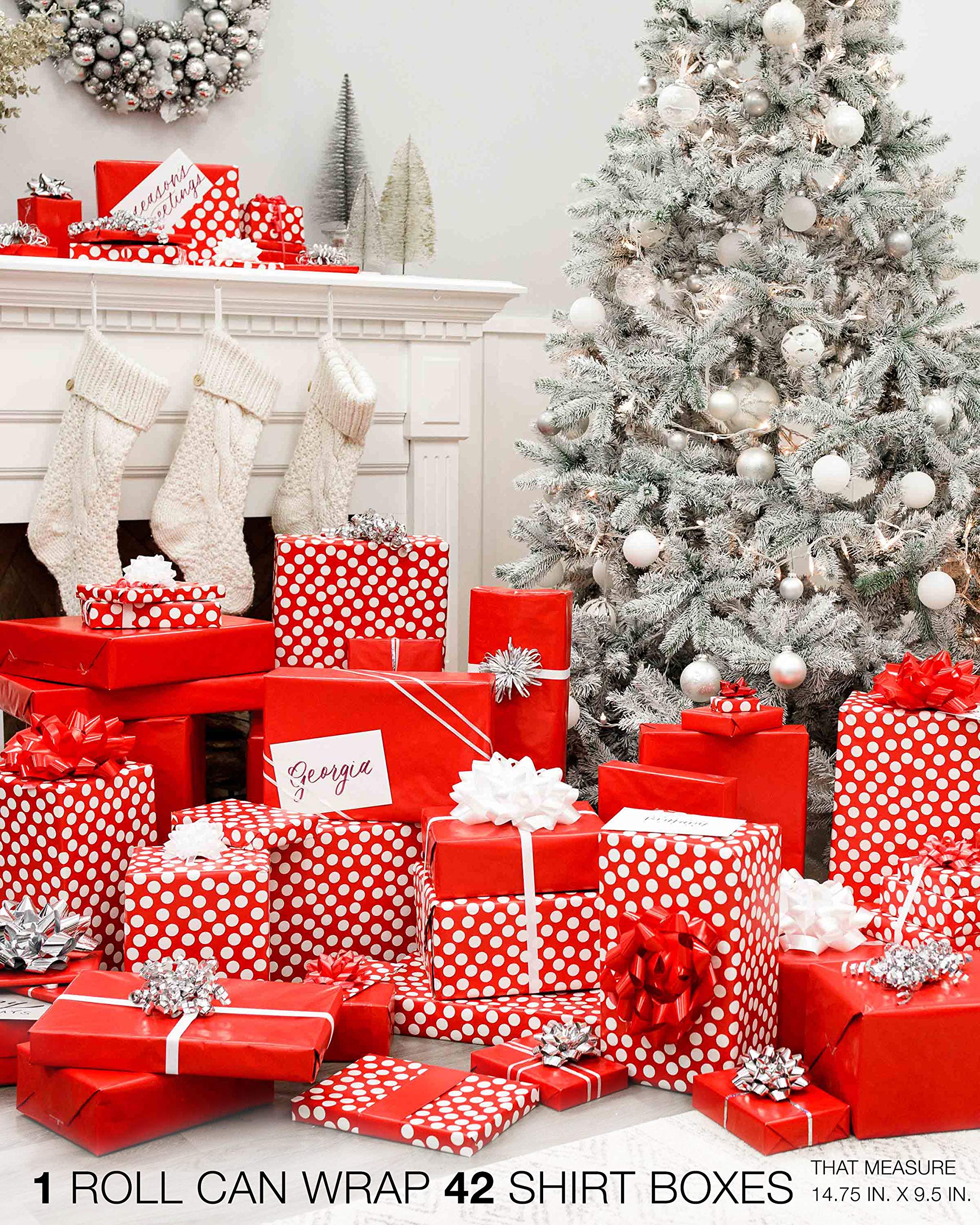 American Greetings Jumbo Reversible Red Wrapping Paper Roll for Christmas, Valentine's Day or Any Occasion (175 sq. ft., 1 Extra Large Roll-30 in. x 70 ft.) White Polka Dots - Image 4