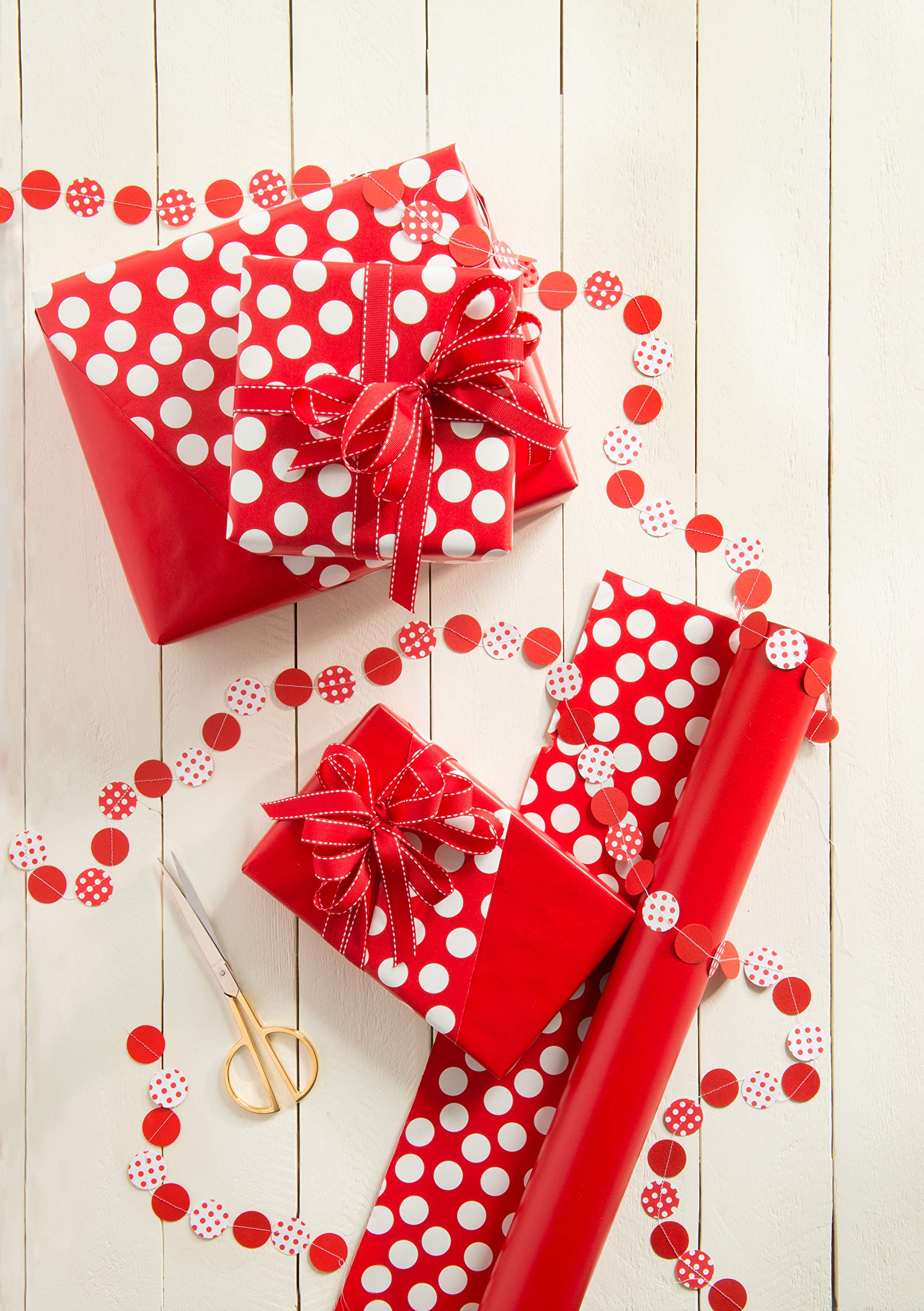 American Greetings Jumbo Reversible Red Wrapping Paper Roll for Christmas, Valentine's Day or Any Occasion (175 sq. ft., 1 Extra Large Roll-30 in. x 70 ft.) White Polka Dots - Image 5