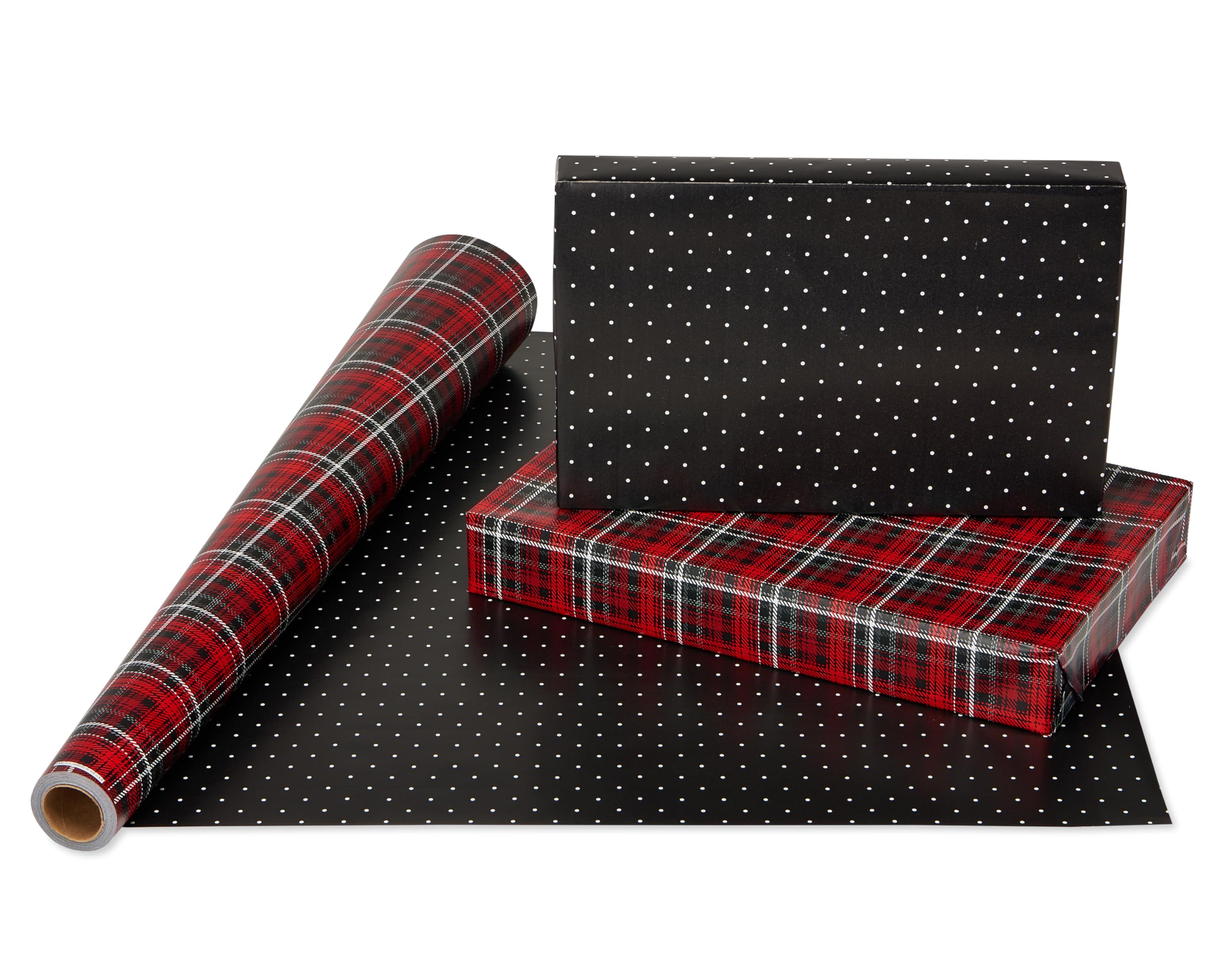 American Greetings Jumbo Reversible Wrapping Paper Roll for Christmas, Red and Black Holiday Gift Wrap (175 sq. ft., 1 Extra Large Roll-30 in. x 70 ft.) Polka Dots and Plaid - Image 3