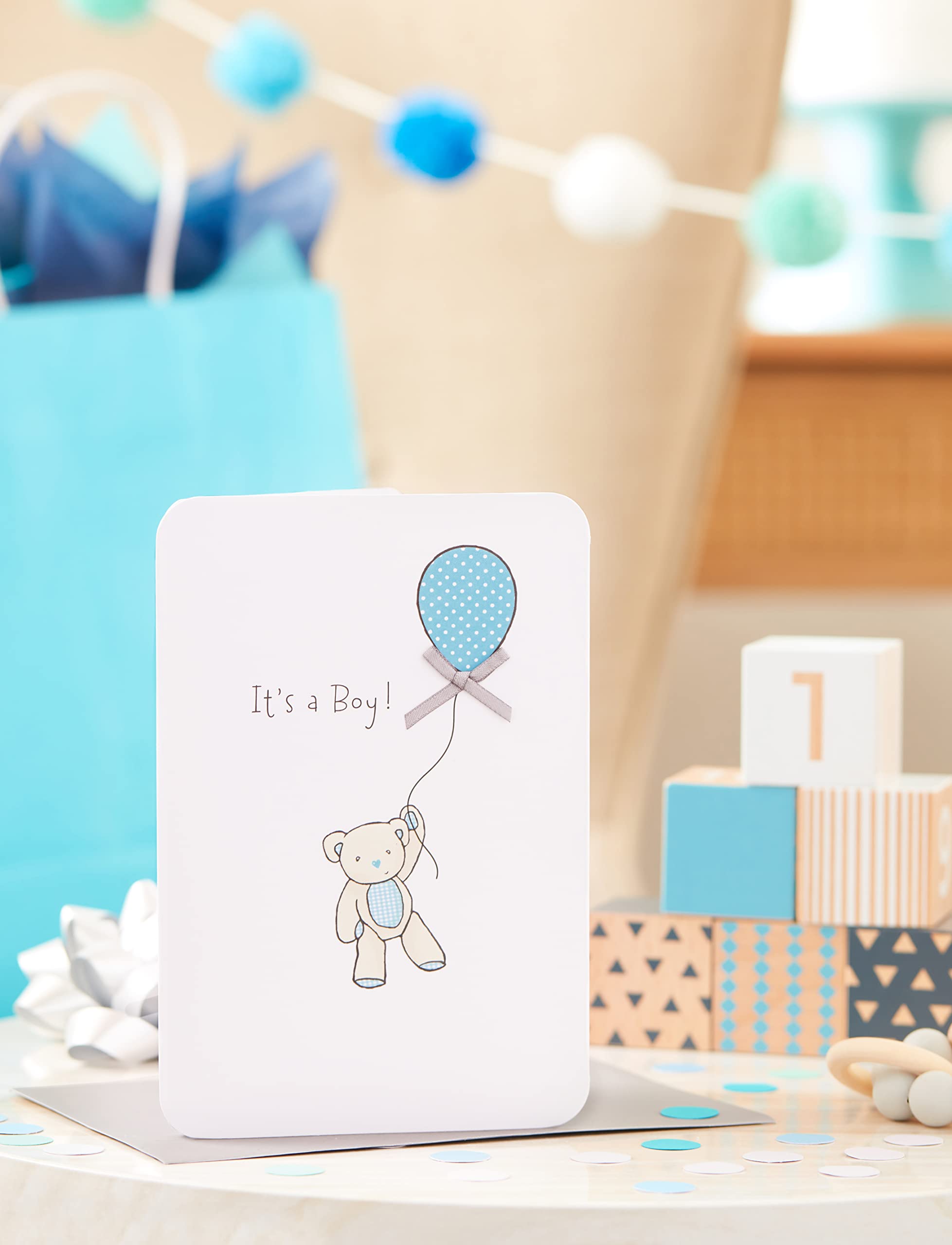 American Greetings New Baby Boy Card (Bear with Balloon) - Image 6
