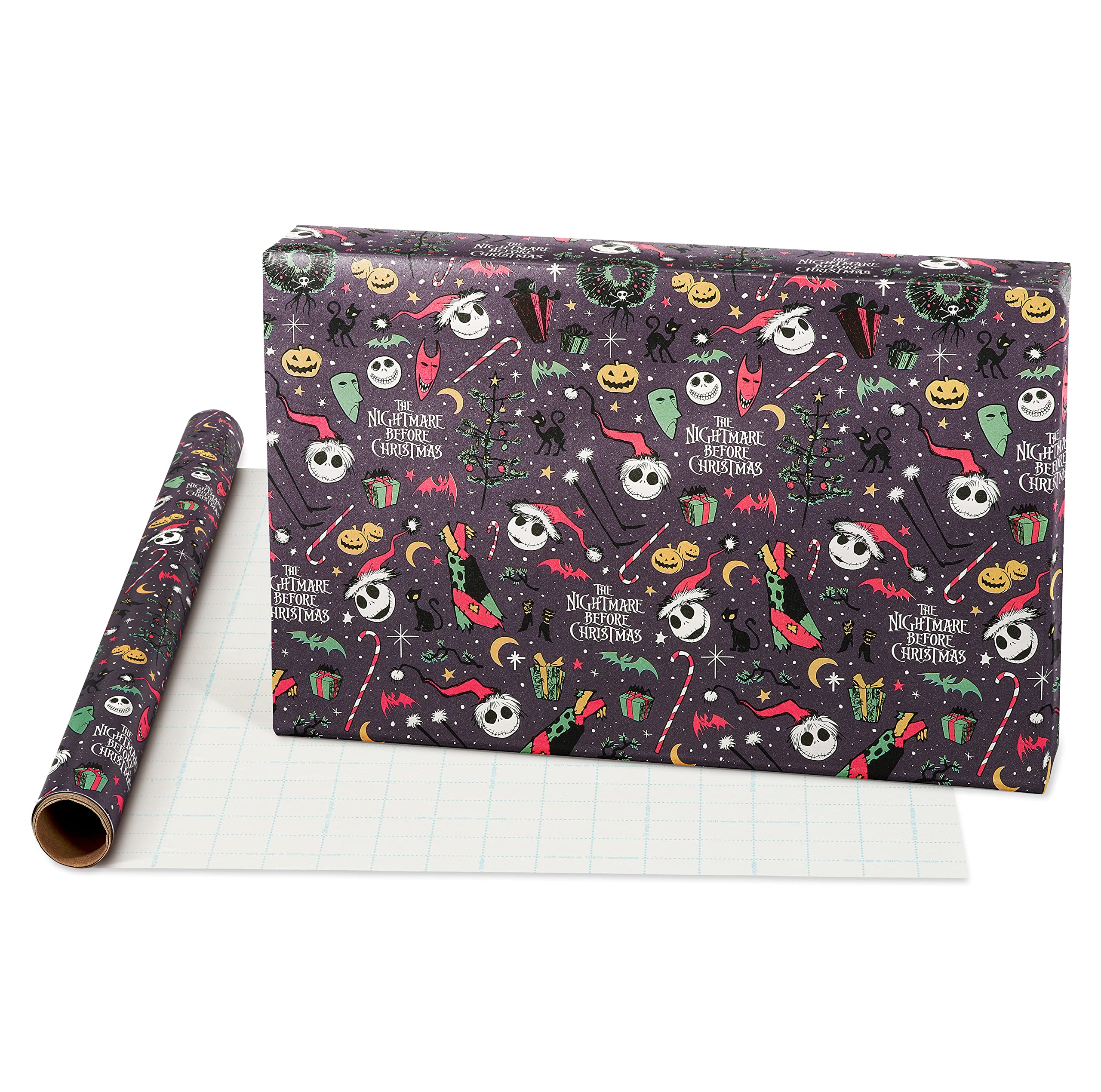 American Greetings Nightmare Before Christmas Christmas Wrapping Paper Rolls, Black and Red Holiday Gift Wrap (105 sq. ft., 3 Rolls-30 in. x 14 ft., Cut Lines) Jack Skellington, Oogie Boogie, Cosmo - Image 3