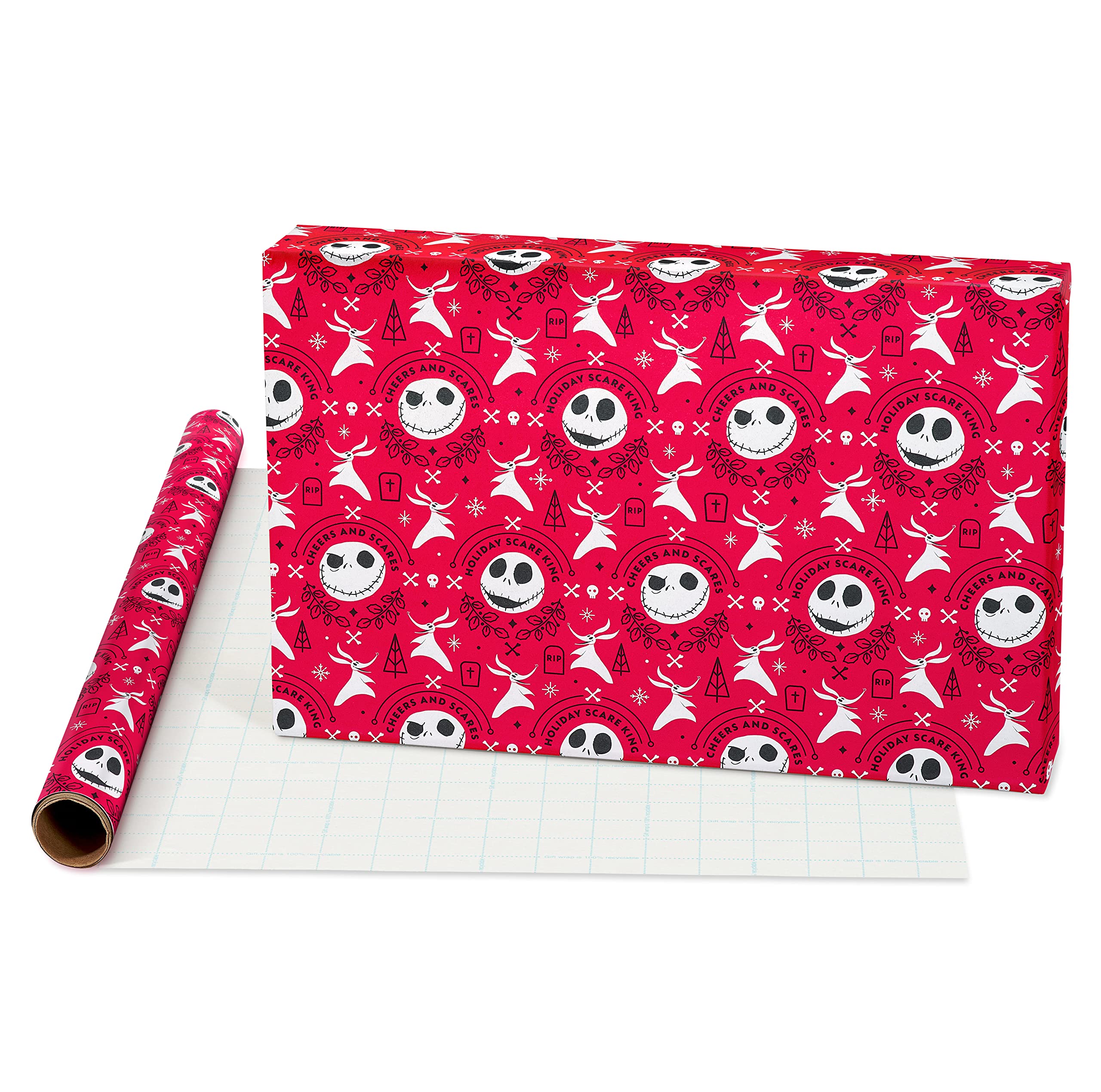 American Greetings Nightmare Before Christmas Christmas Wrapping Paper Rolls, Black and Red Holiday Gift Wrap (105 sq. ft., 3 Rolls-30 in. x 14 ft., Cut Lines) Jack Skellington, Oogie Boogie, Cosmo - Image 4