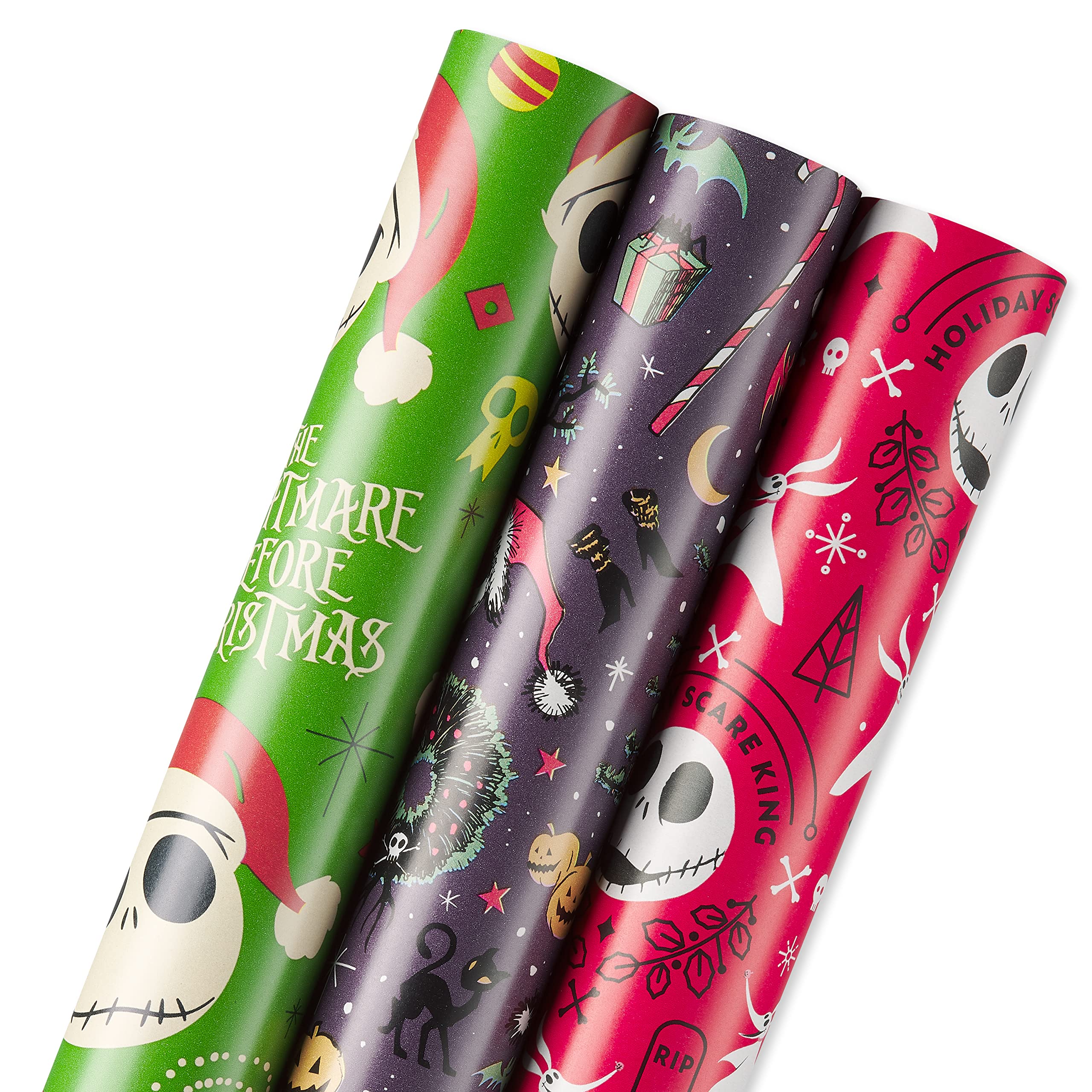 American Greetings Nightmare Before Christmas Christmas Wrapping Paper Rolls, Black and Red Holiday Gift Wrap (105 sq. ft., 3 Rolls-30 in. x 14 ft., Cut Lines) Jack Skellington, Oogie Boogie, Cosmo - Image 5