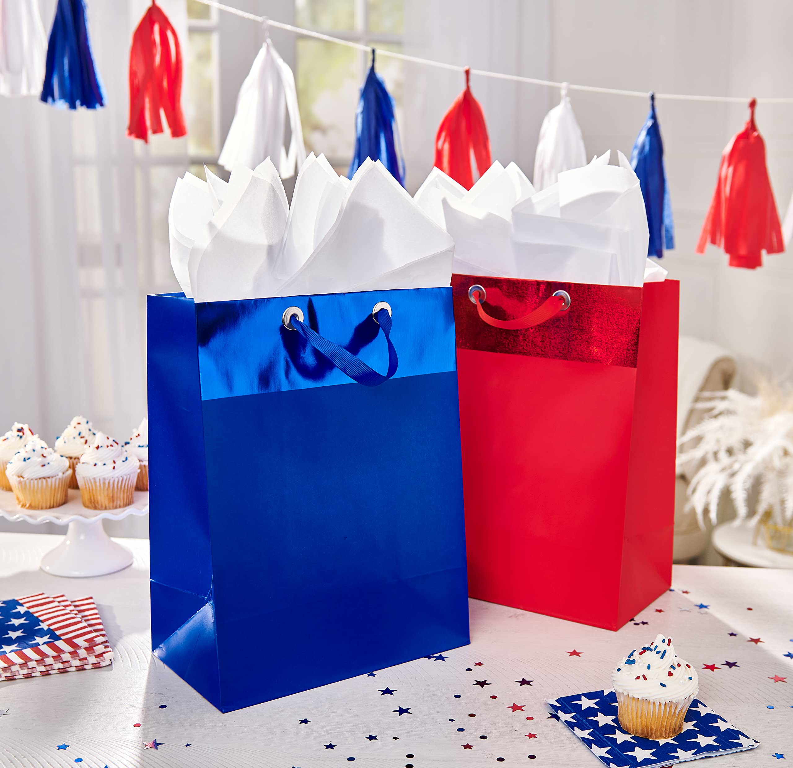 American Greetings Red Gift Bags with Tissue Paper (4 Bags, 2 Large 13", 2 Medium 10" Bag, 15-Sheets) - Image 8
