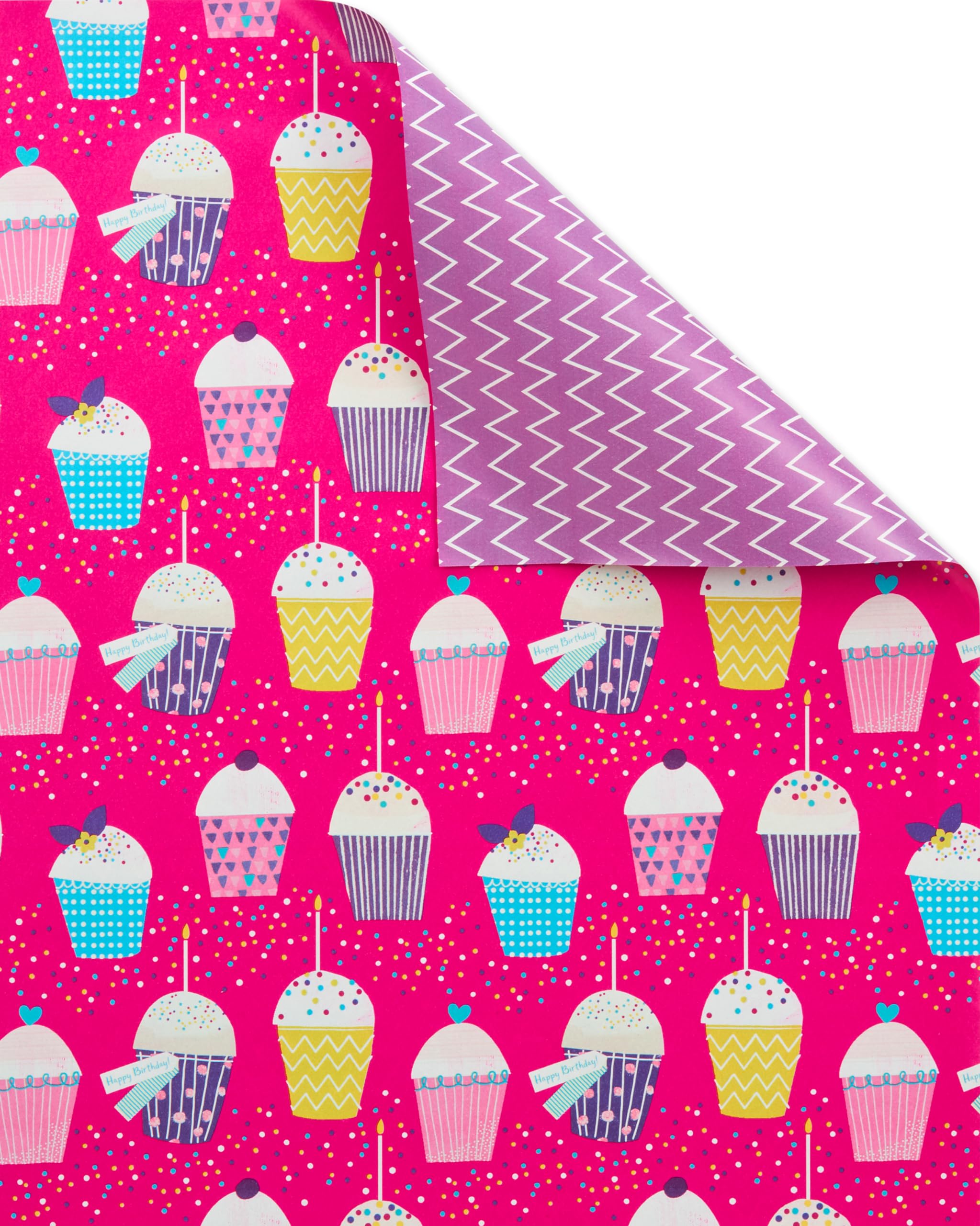 American Greetings Reversible Birthday Wrapping Paper, Floral, Cupcakes, and Polka Dots (4 Rolls, 120 sq. ft) - Image 10
