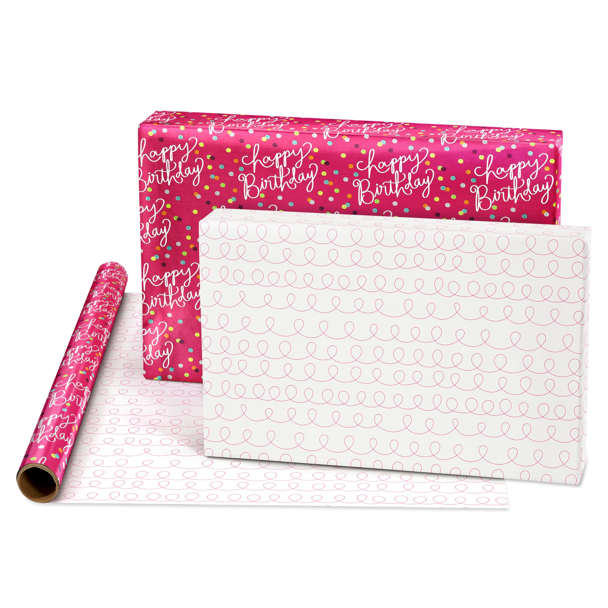 American Greetings Reversible Birthday Wrapping Paper, Floral, Cupcakes, and Polka Dots (4 Rolls, 120 sq. ft) - Image 2