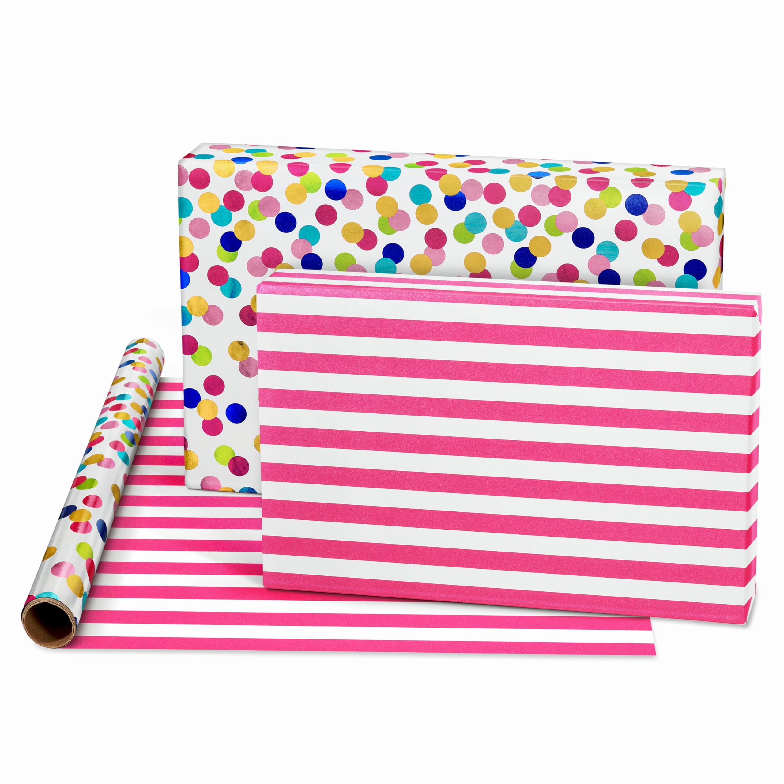 American Greetings Reversible Birthday Wrapping Paper, Floral, Cupcakes, and Polka Dots (4 Rolls, 120 sq. ft) - Image 3