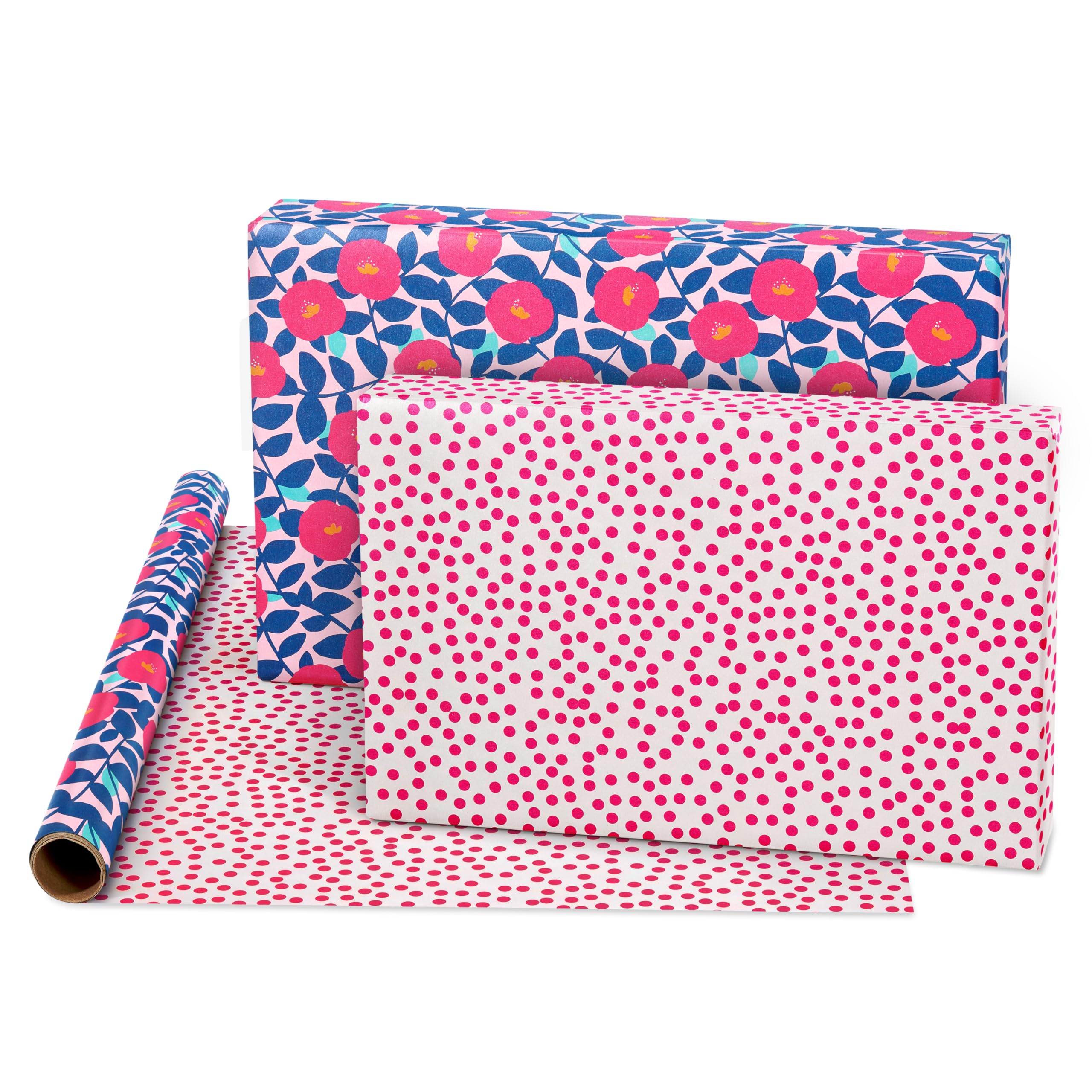 American Greetings Reversible Birthday Wrapping Paper, Floral, Cupcakes, and Polka Dots (4 Rolls, 120 sq. ft) - Image 5