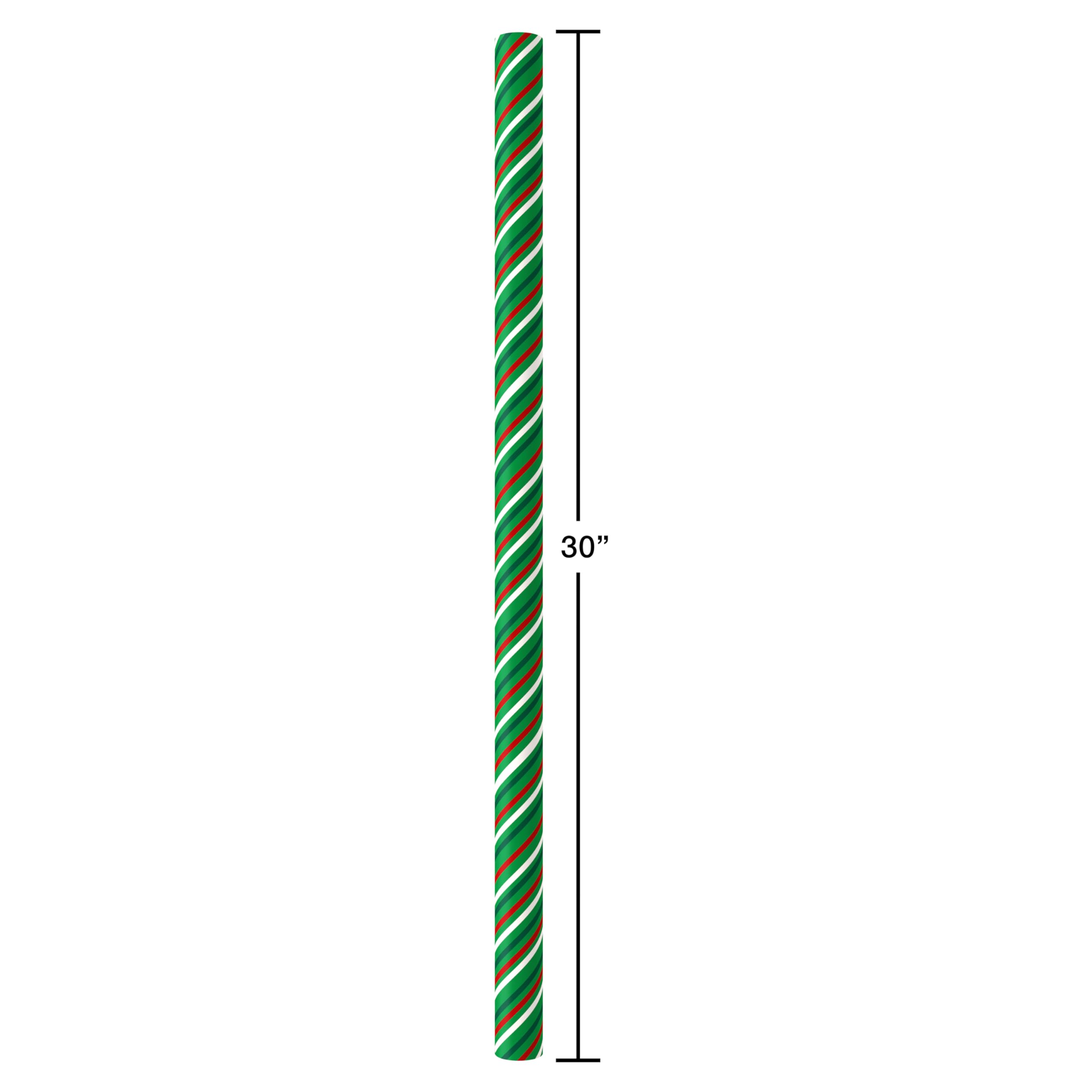 American Greetings Reversible Christmas Wrapping Paper Roll, Red, White and Green Holiday Gift Wrap (60 sq. ft., 1 Standard Roll Wrap-30 in. x 24 ft.) Stripes and Solid Green - Image 5