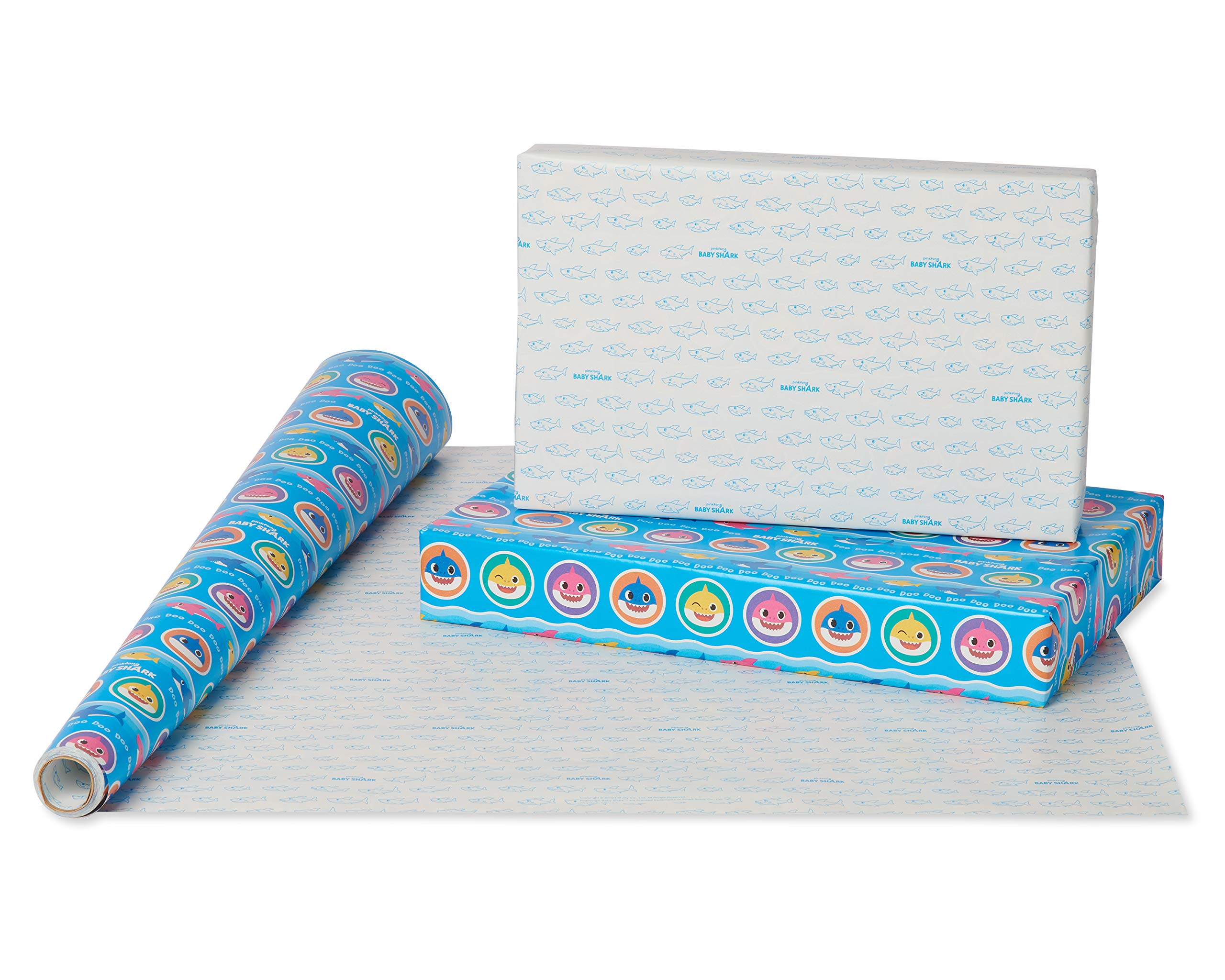 American Greetings Reversible Wrapping Paper, Baby Shark (1 Roll, 75 sq. ft.) - Image 2