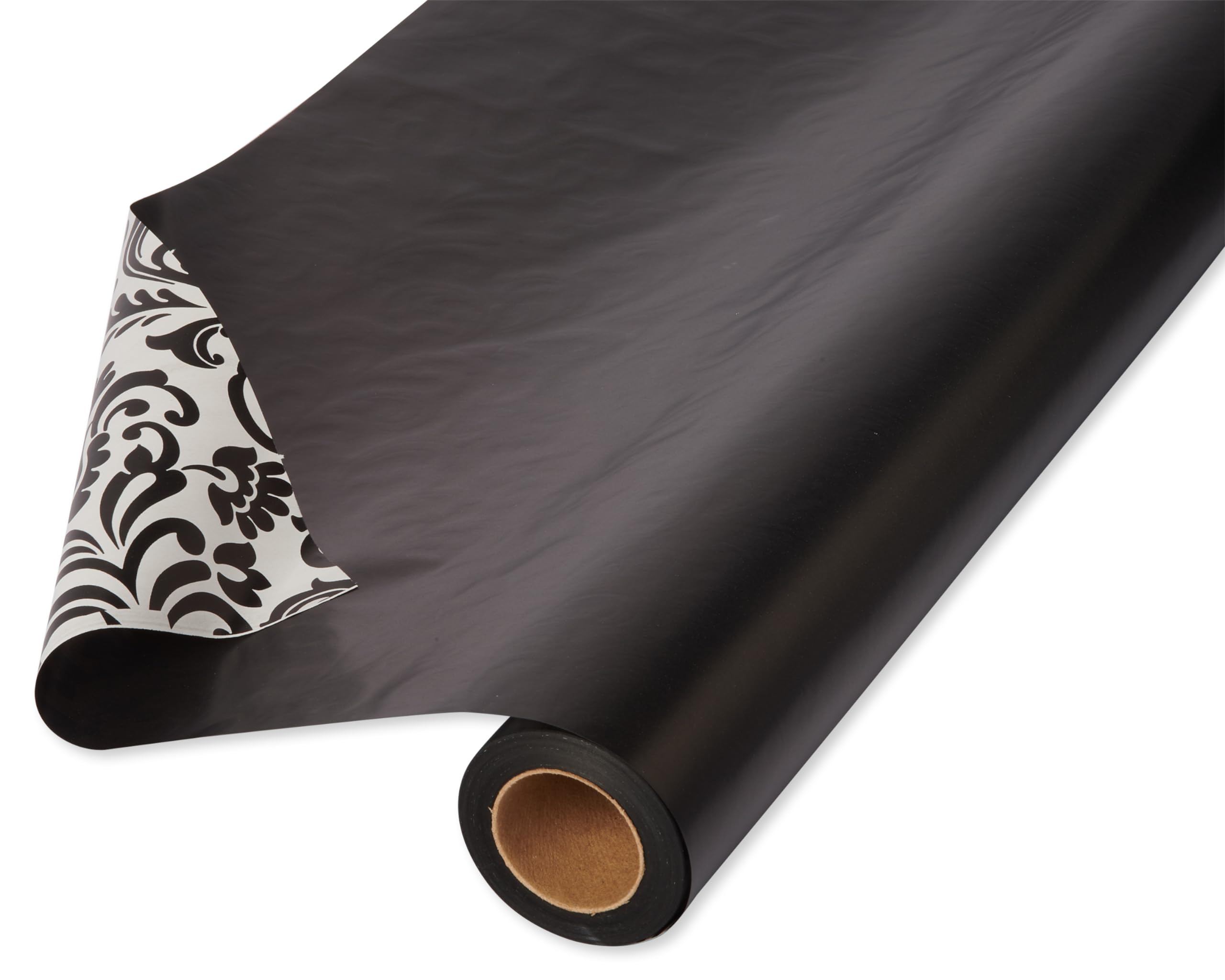 American Greetings Reversible Wrapping Paper, Black and Damask (1 Jumbo Roll, 175 sq. ft.)