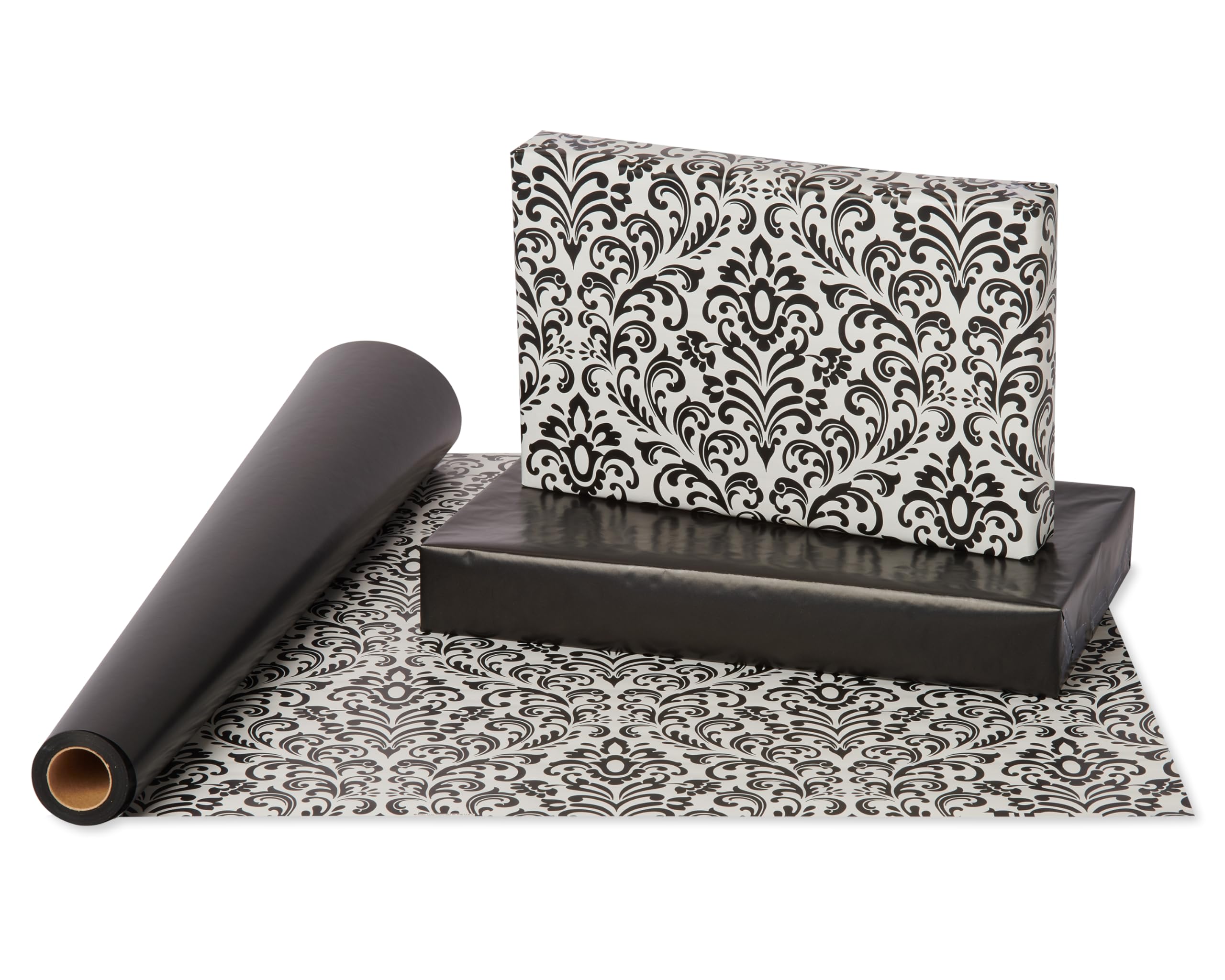 American Greetings Reversible Wrapping Paper, Black and Damask (1 Jumbo Roll, 175 sq. ft.) - Image 3