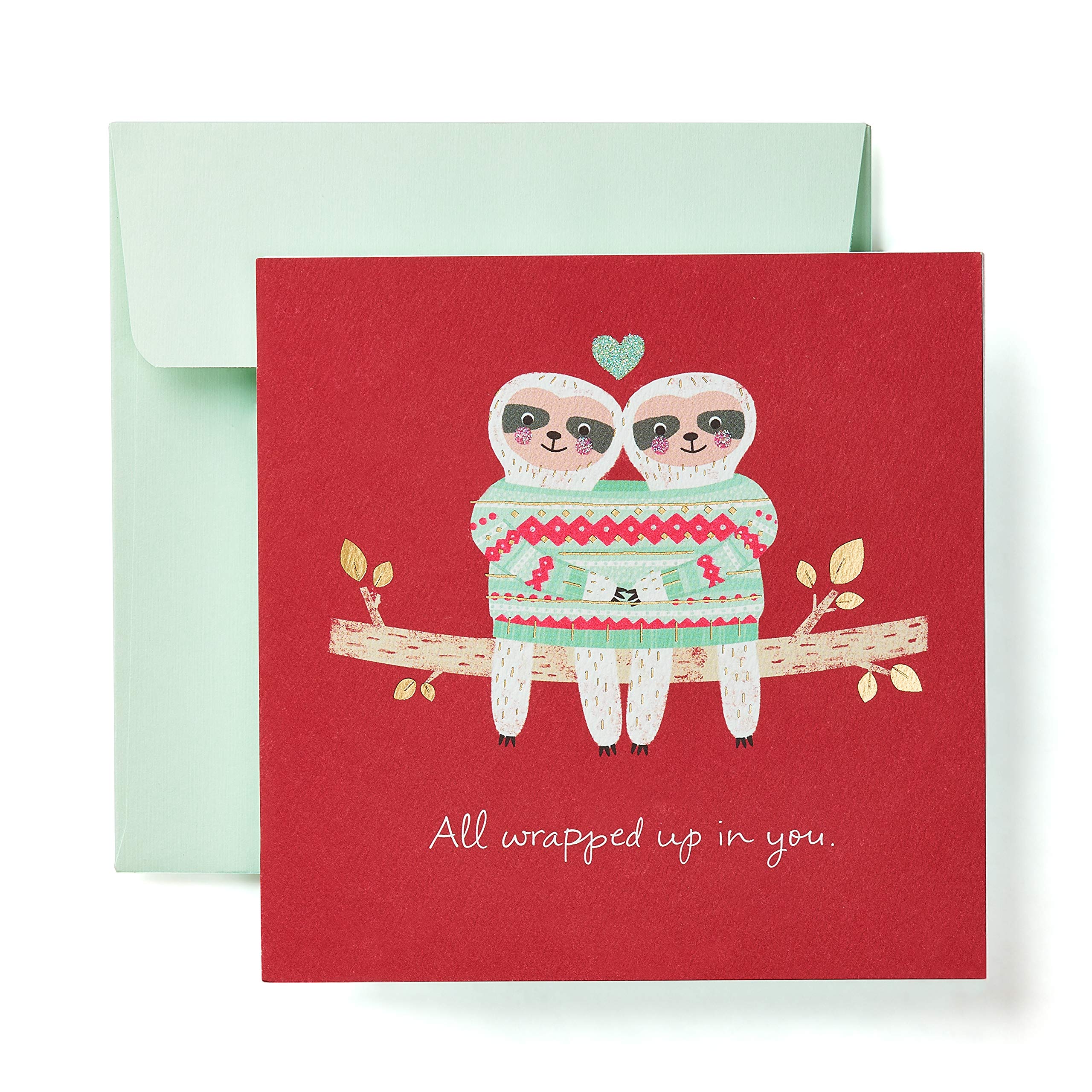 American Greetings Romantic Christmas Card for Boyfriend, Girlfriend, Spouse, Partner, Cute Cuddling Sloths Holiday Greeting (Favorite Place to Be)
