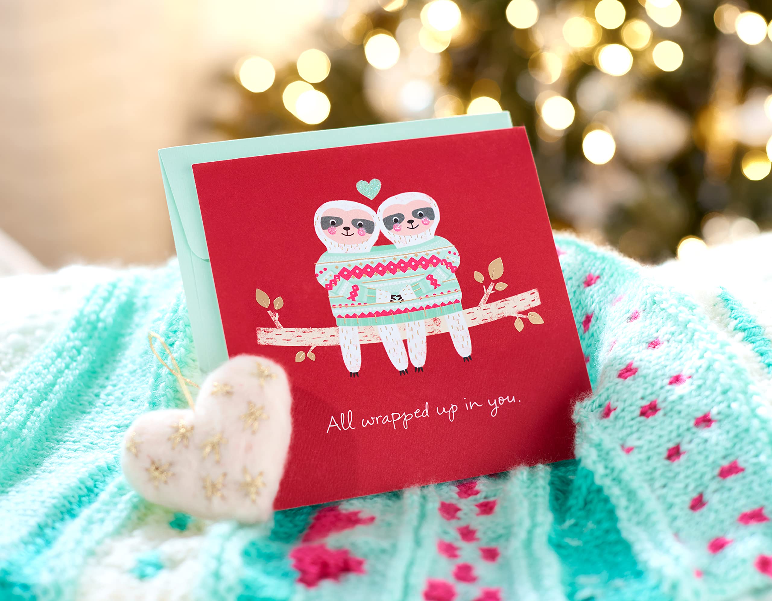 American Greetings Romantic Christmas Card for Boyfriend, Girlfriend, Spouse, Partner, Cute Cuddling Sloths Holiday Greeting (Favorite Place to Be) - Image 4