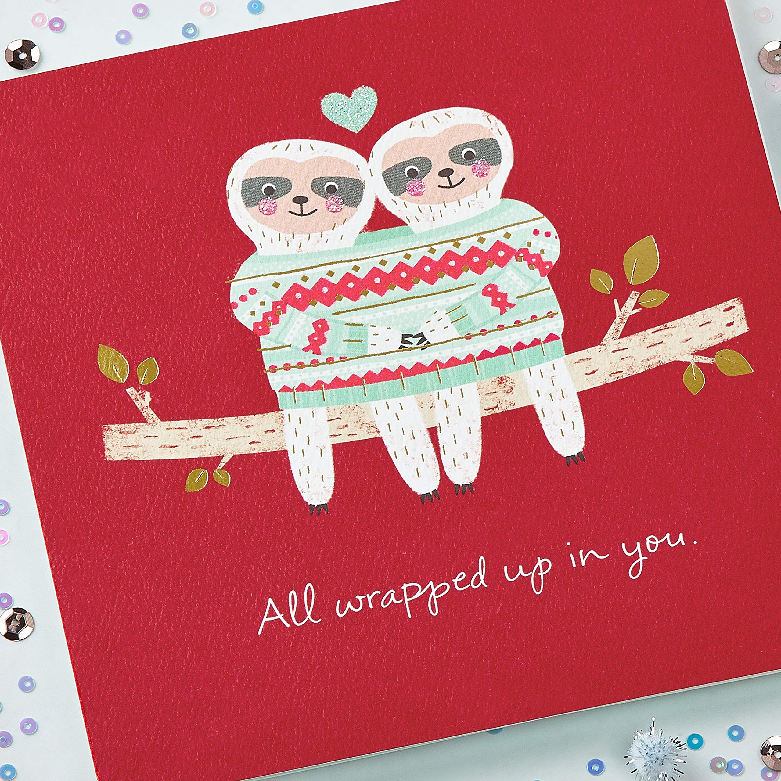 American Greetings Romantic Christmas Card for Boyfriend, Girlfriend, Spouse, Partner, Cute Cuddling Sloths Holiday Greeting (Favorite Place to Be) - Image 5