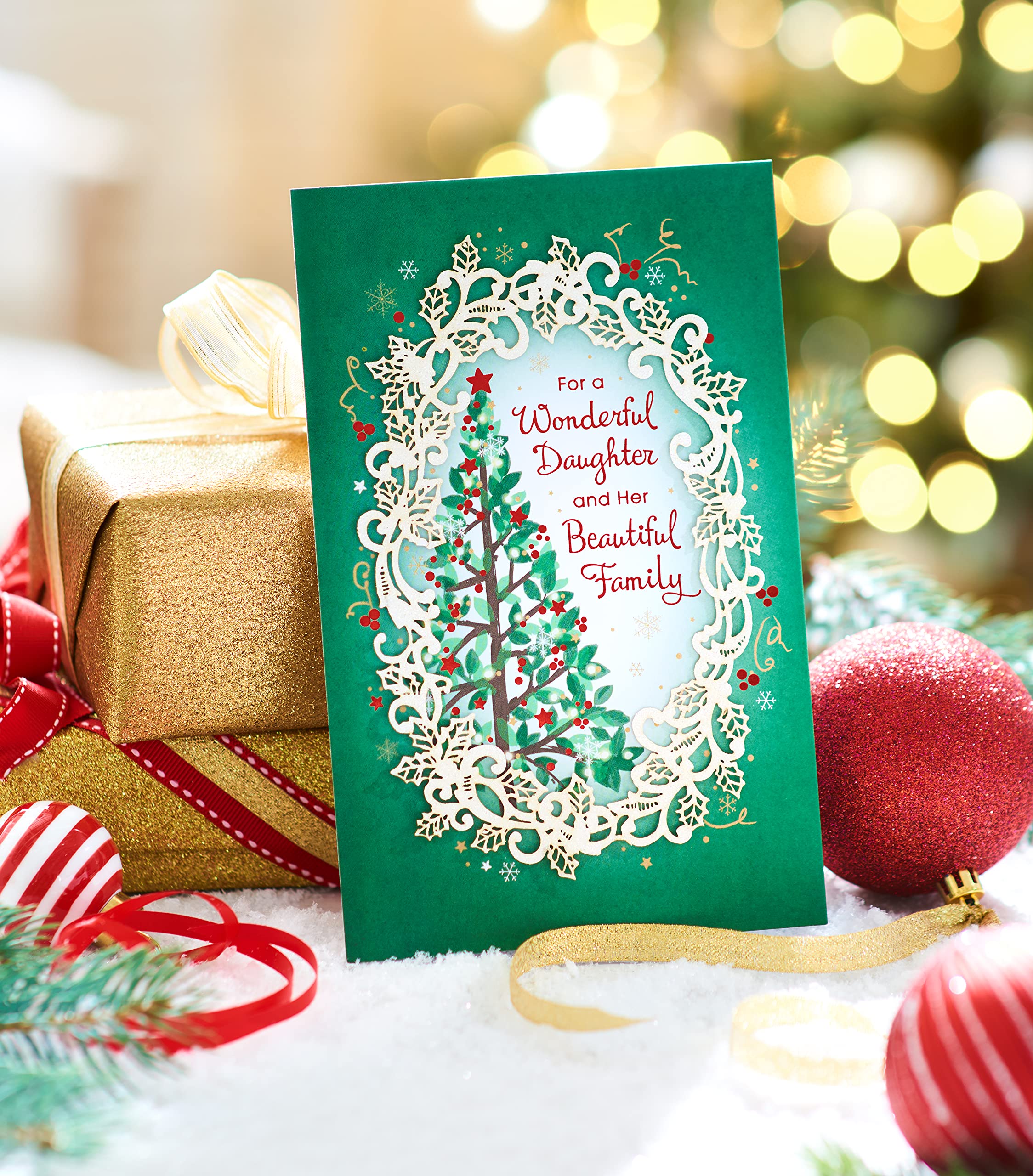 American Greetings Sentimental Christmas Card for Daughter and Family, Beautiful Holiday Greeting with Artistic Die-Cut Winter Florals and Glimmering Christmas Tree (You're Appreciated) - Image 3