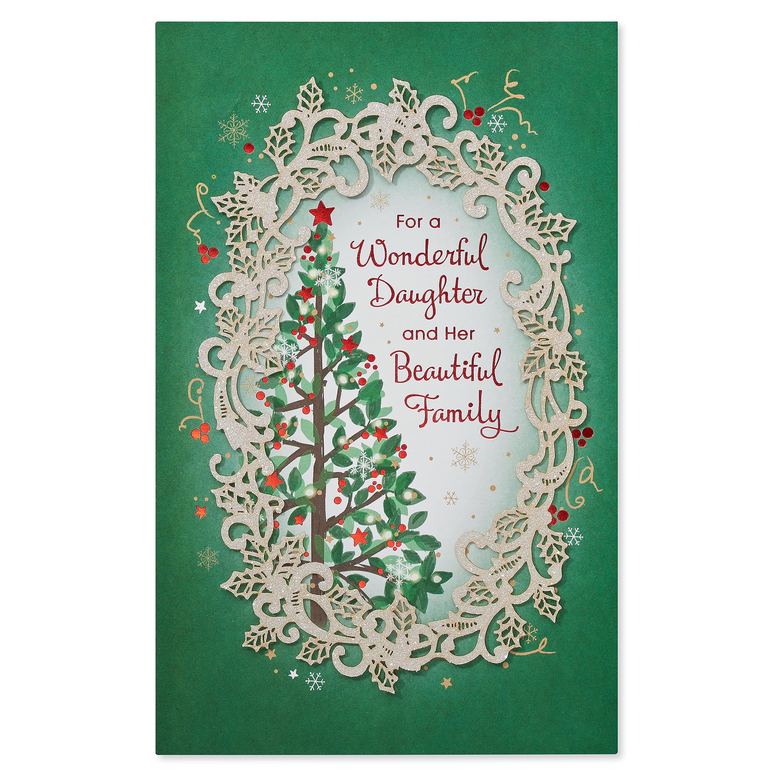 American Greetings Sentimental Christmas Card for Daughter and Family, Beautiful Holiday Greeting with Artistic Die-Cut Winter Florals and Glimmering Christmas Tree (You're Appreciated) - Image 6