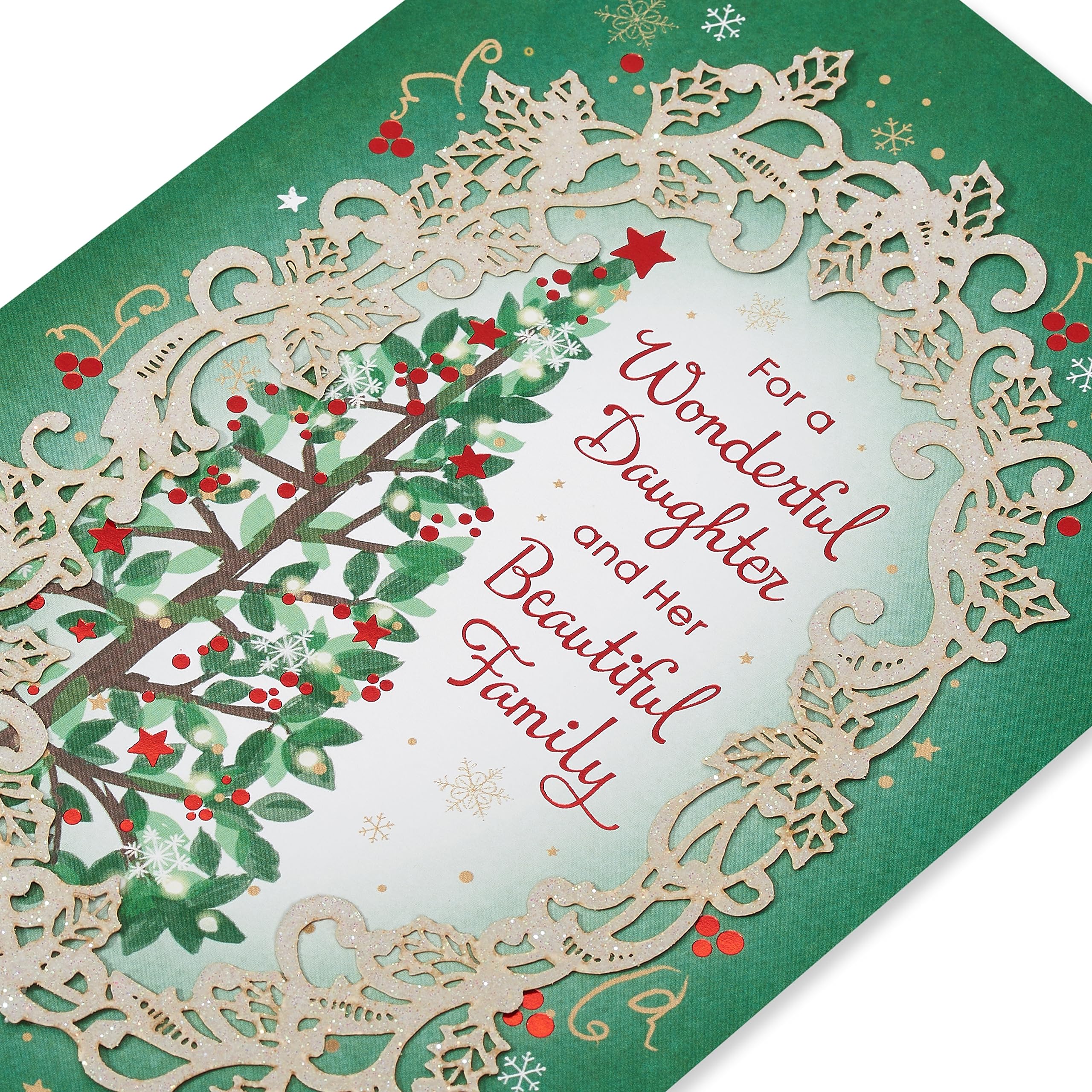 American Greetings Sentimental Christmas Card for Daughter and Family, Beautiful Holiday Greeting with Artistic Die-Cut Winter Florals and Glimmering Christmas Tree (You're Appreciated) - Image 7