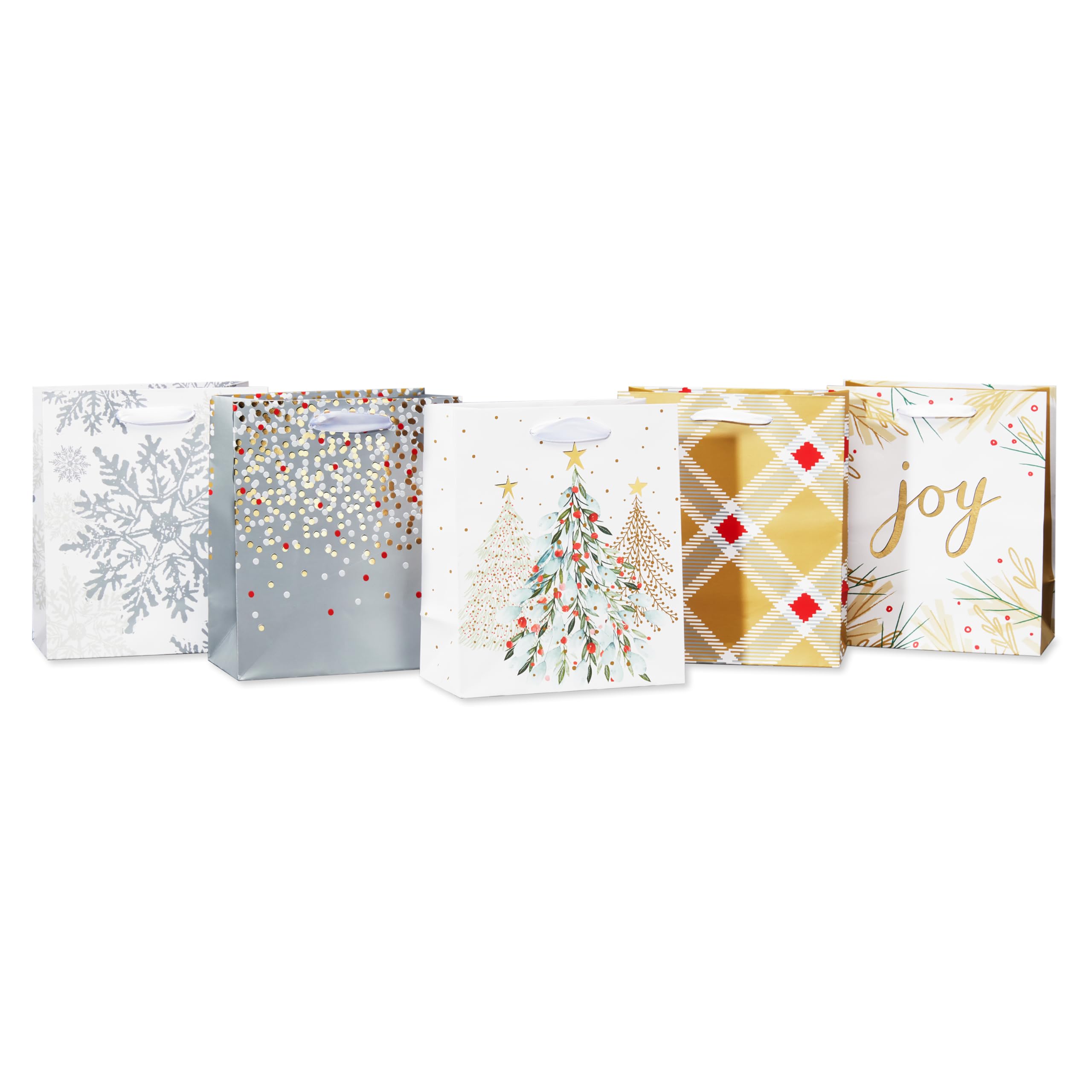 American Greetings Small Gift Bags, Gold and Silver Patterns (5 Bags)