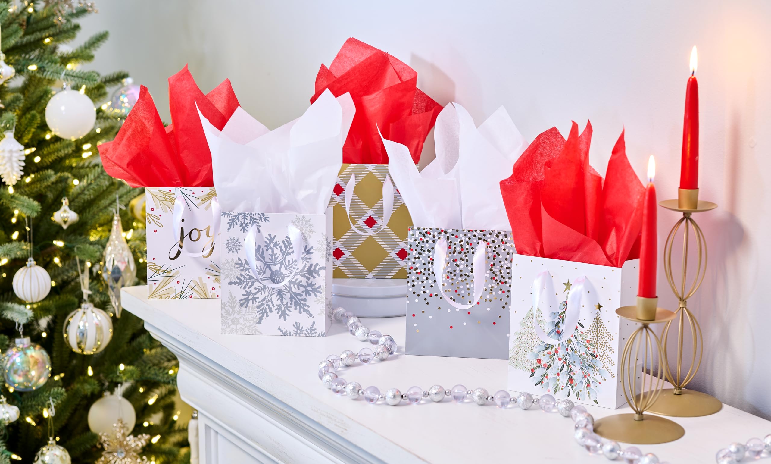 American Greetings Small Gift Bags, Gold and Silver Patterns (5 Bags) - Image 8