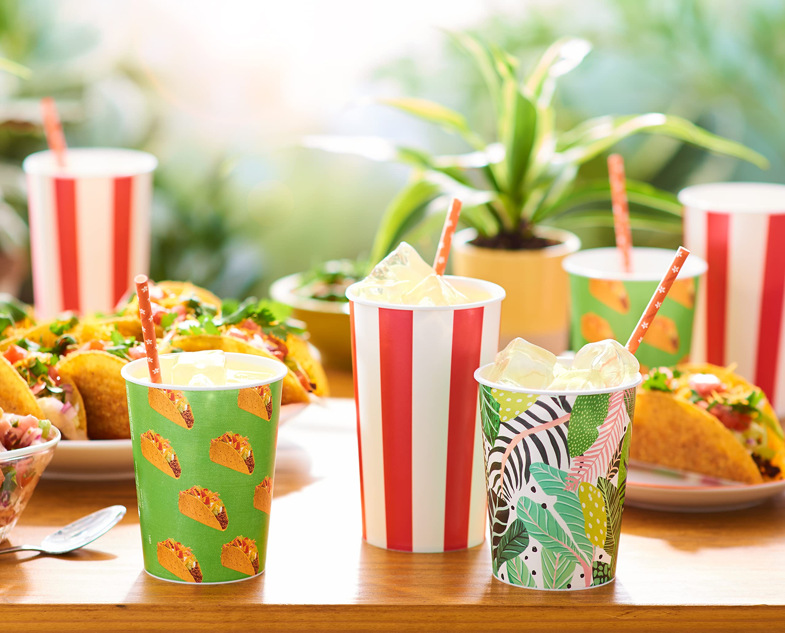 American Greetings Taco Party Supplies, 16 oz. Reusable Plastic Cups (8-Count) - Image 3