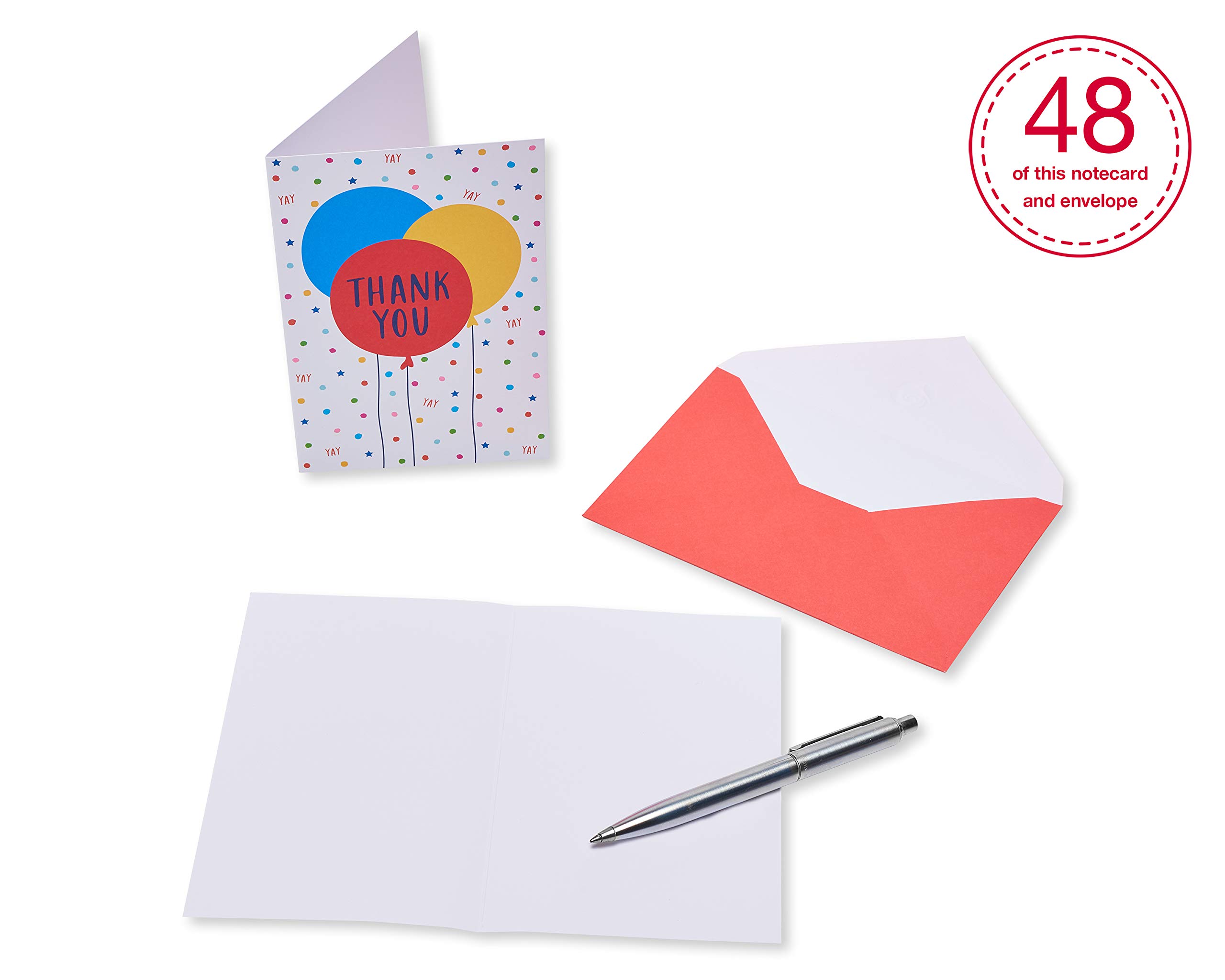 American Greetings Thank You Cards with Envelopes, Multi Color Balloons (48-Count) - Image 3