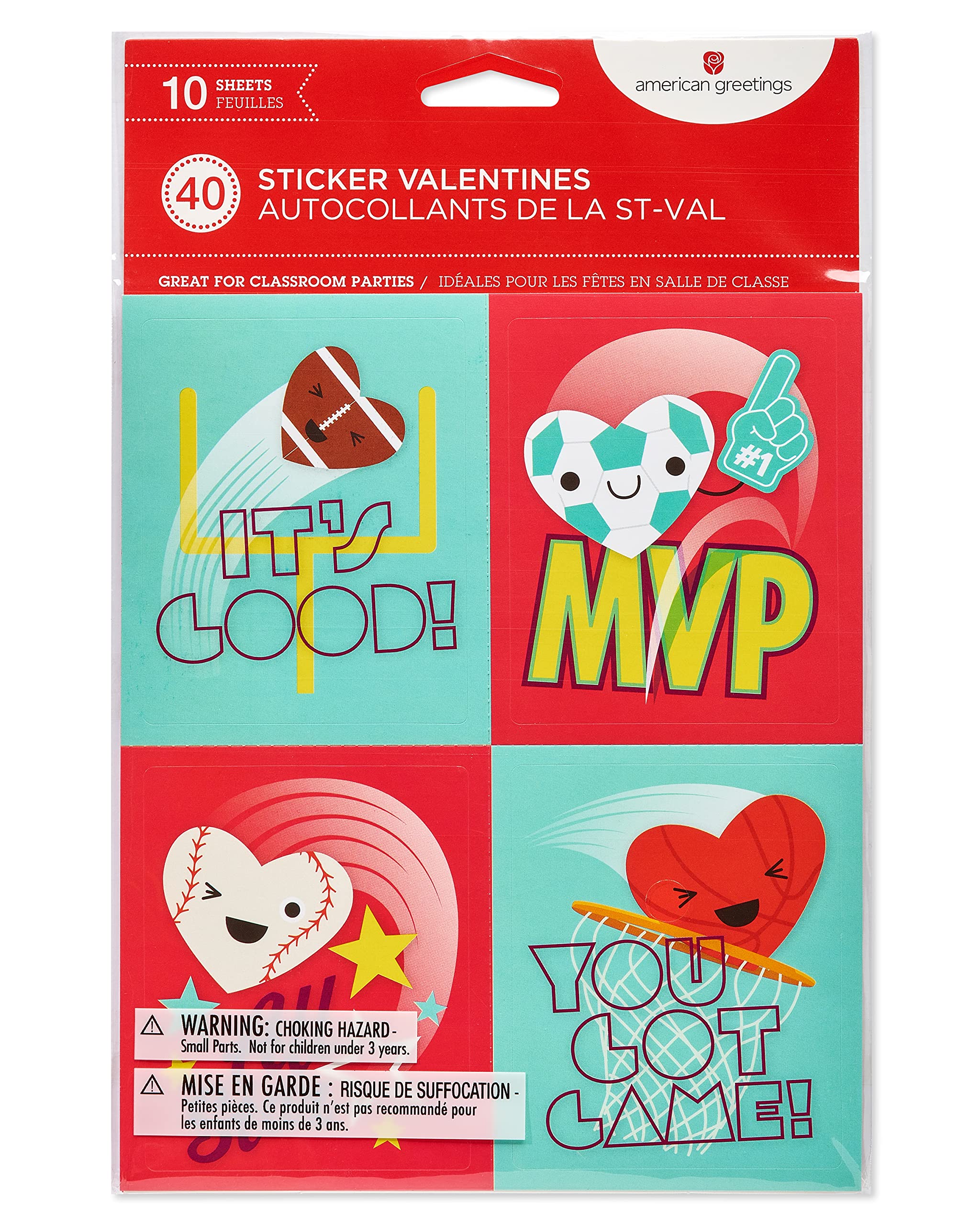 American Greetings Valentines Day Cards for Kids Classroom with Stickers, Sports (40-Count) - Image 4