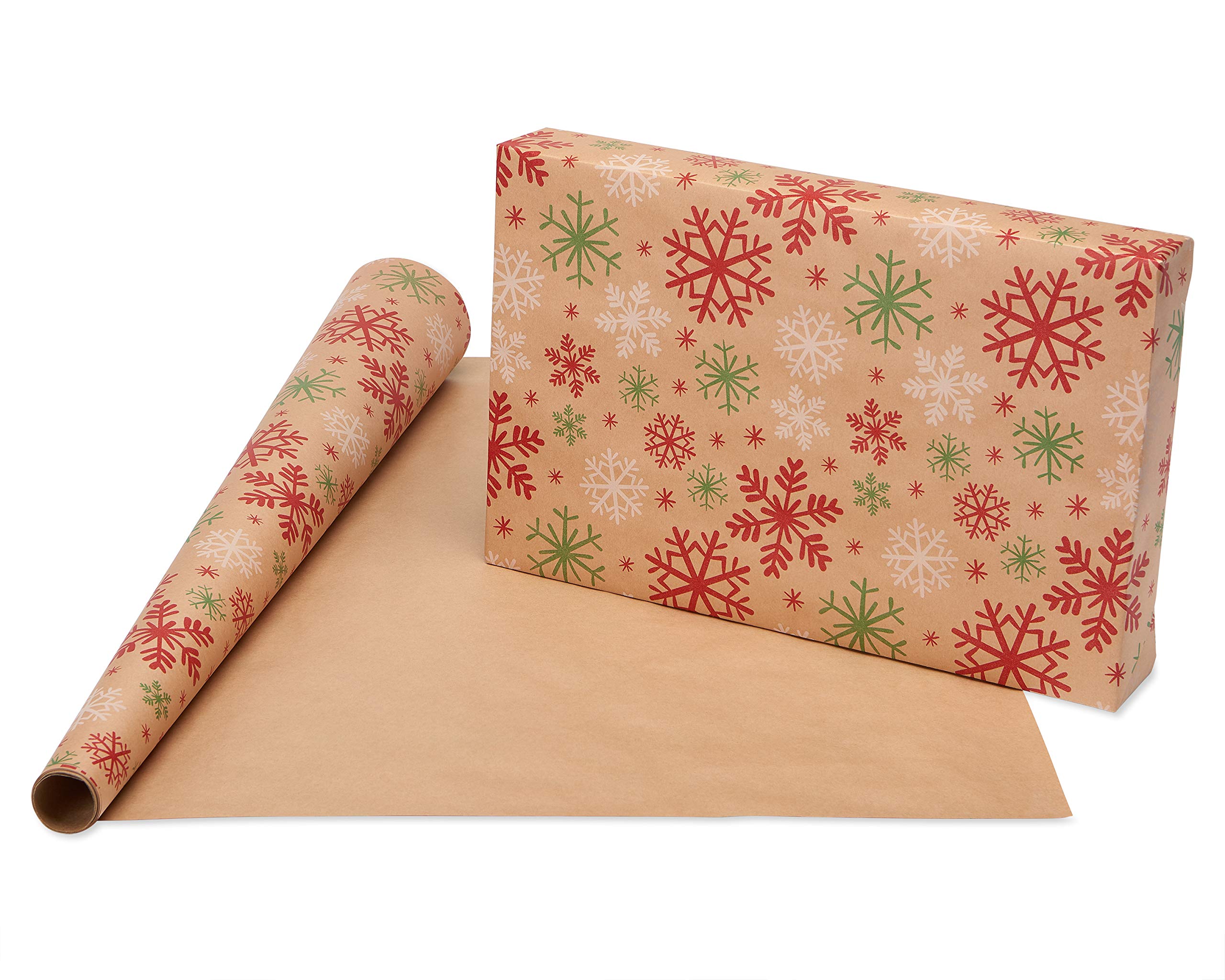 American Greetings Vintage Kraft Christmas Wrapping Paper Rolls, Red, Green and Brown Kraft Holiday Gift Wrap (80 sq. ft., 4 Rolls-30 in. x 8 ft.) Holly Berries, Stripes, Dots, Snowflakes - Image 3