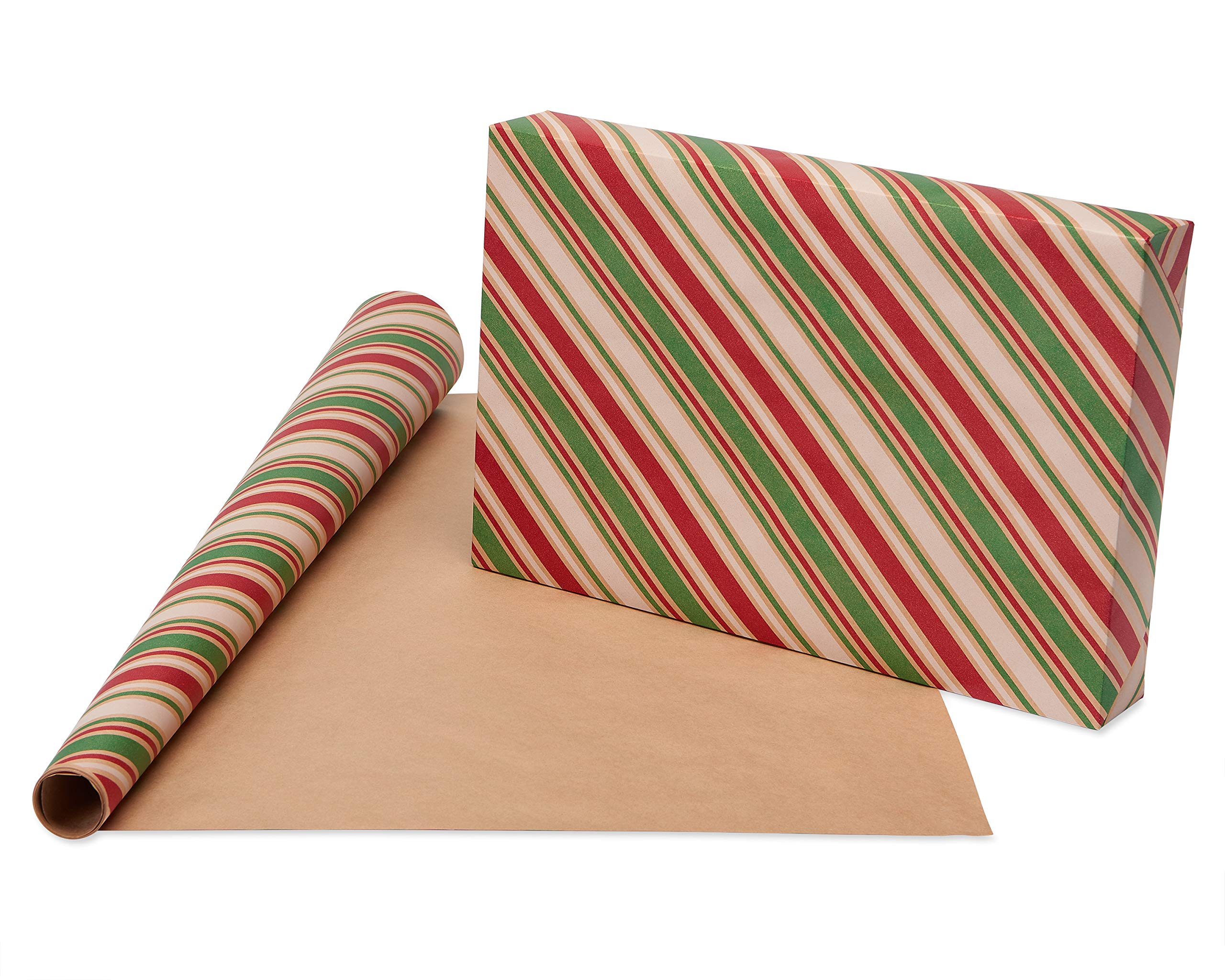 American Greetings Vintage Kraft Christmas Wrapping Paper Rolls, Red, Green and Brown Kraft Holiday Gift Wrap (80 sq. ft., 4 Rolls-30 in. x 8 ft.) Holly Berries, Stripes, Dots, Snowflakes - Image 4