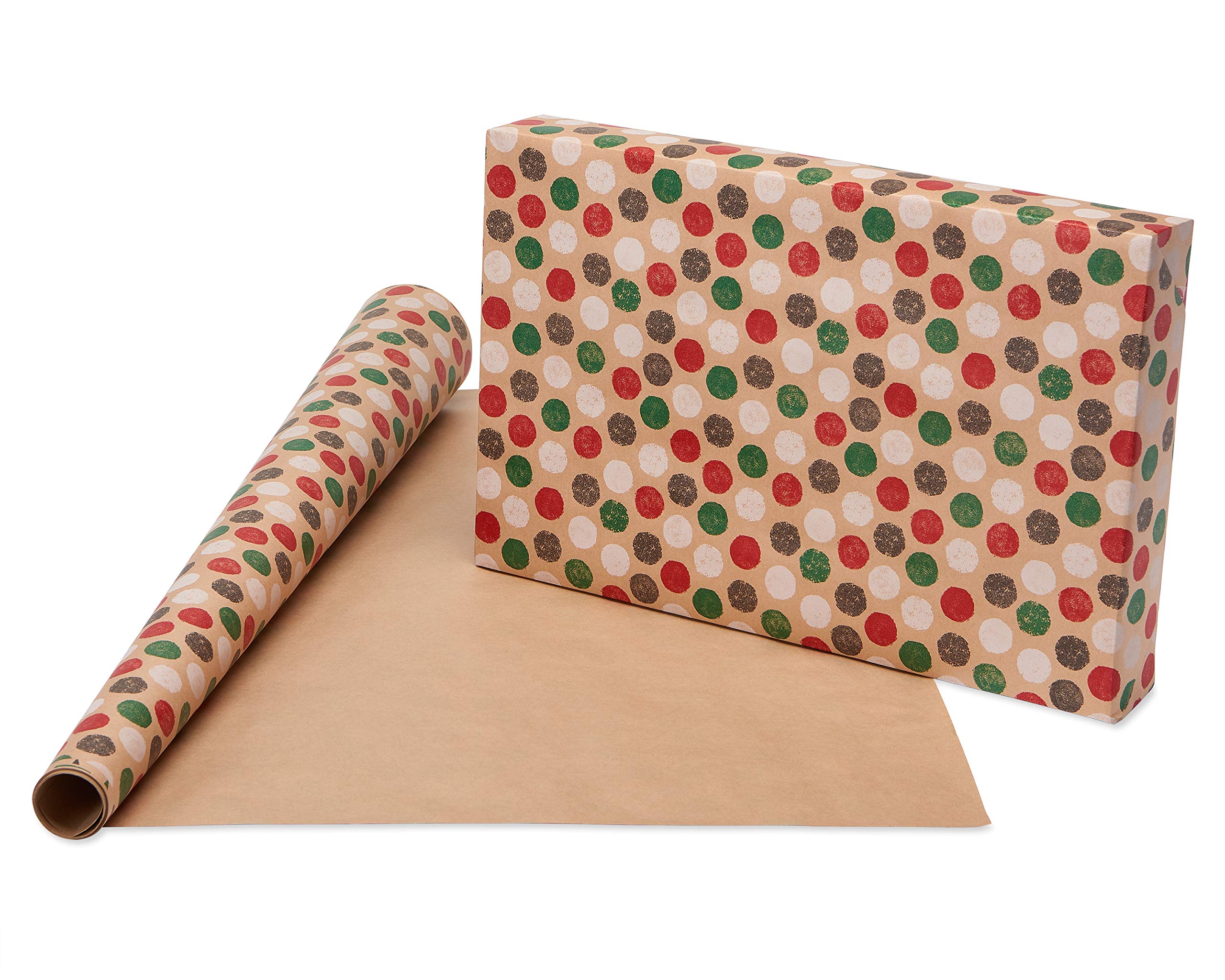 American Greetings Vintage Kraft Christmas Wrapping Paper Rolls, Red, Green and Brown Kraft Holiday Gift Wrap (80 sq. ft., 4 Rolls-30 in. x 8 ft.) Holly Berries, Stripes, Dots, Snowflakes - Image 5