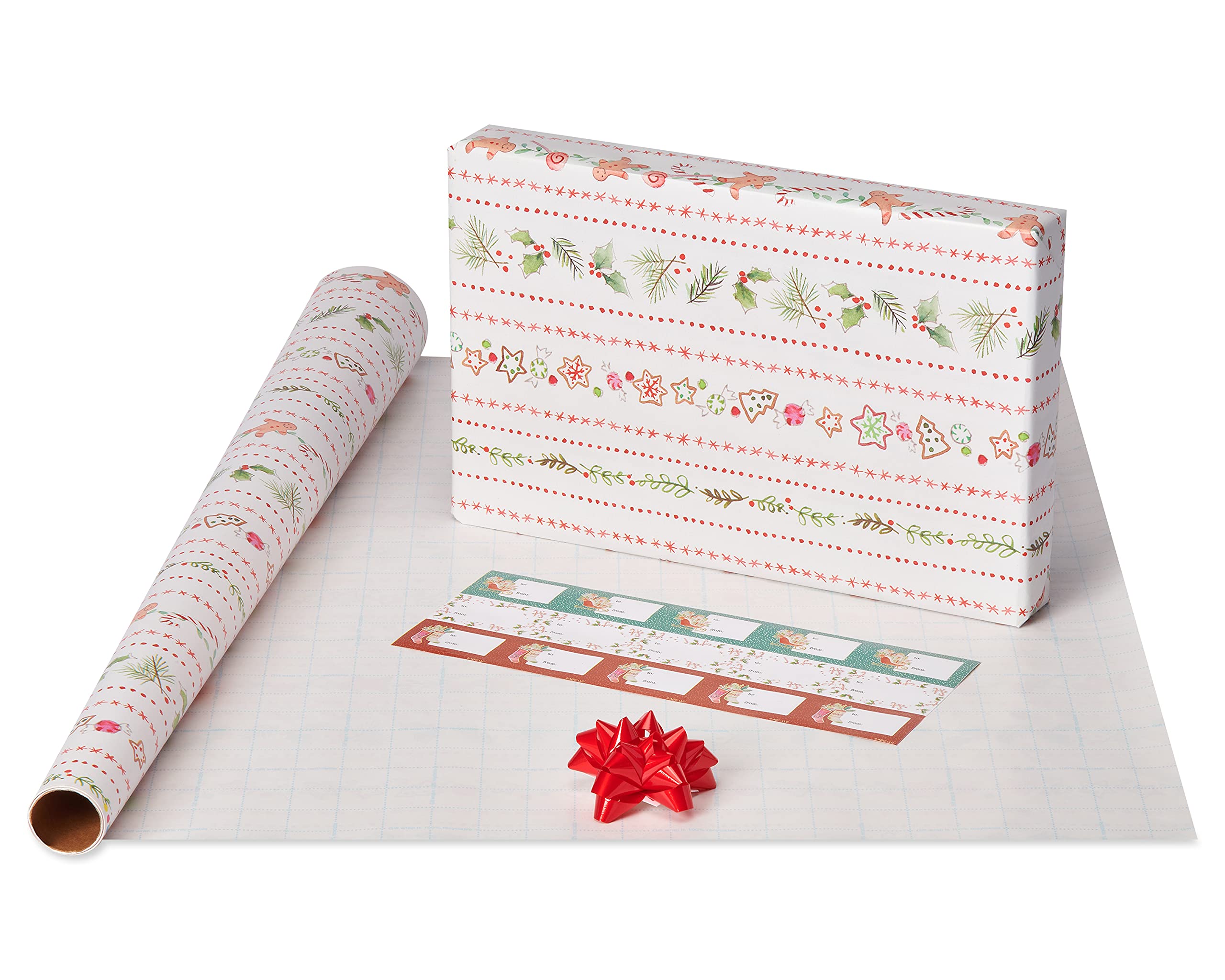 American Greetings Whimsical Christmas Wrapping Paper Set, Holiday Gift Wrap for Her (120 sq. ft., 4 rolls-30 in. x 12 ft., 7 Adhesive Bows, 30 Gift Tag Stickers) Kathy Davis Designs - Image 4